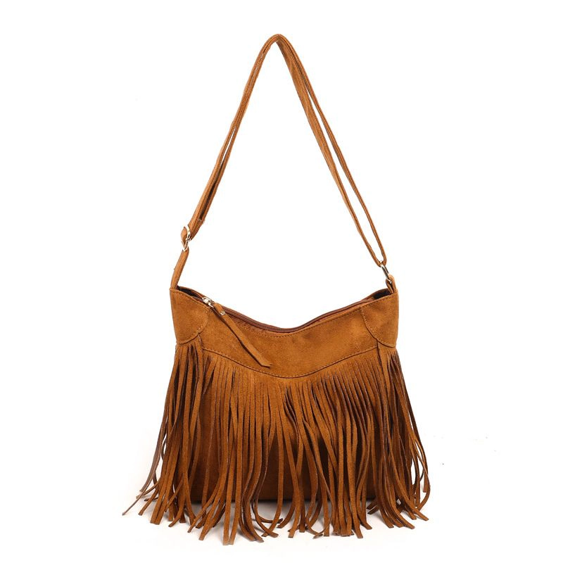 Alilang Women's Suede Look Fringe Adjustable Strap Crossbody Shoulder Bag