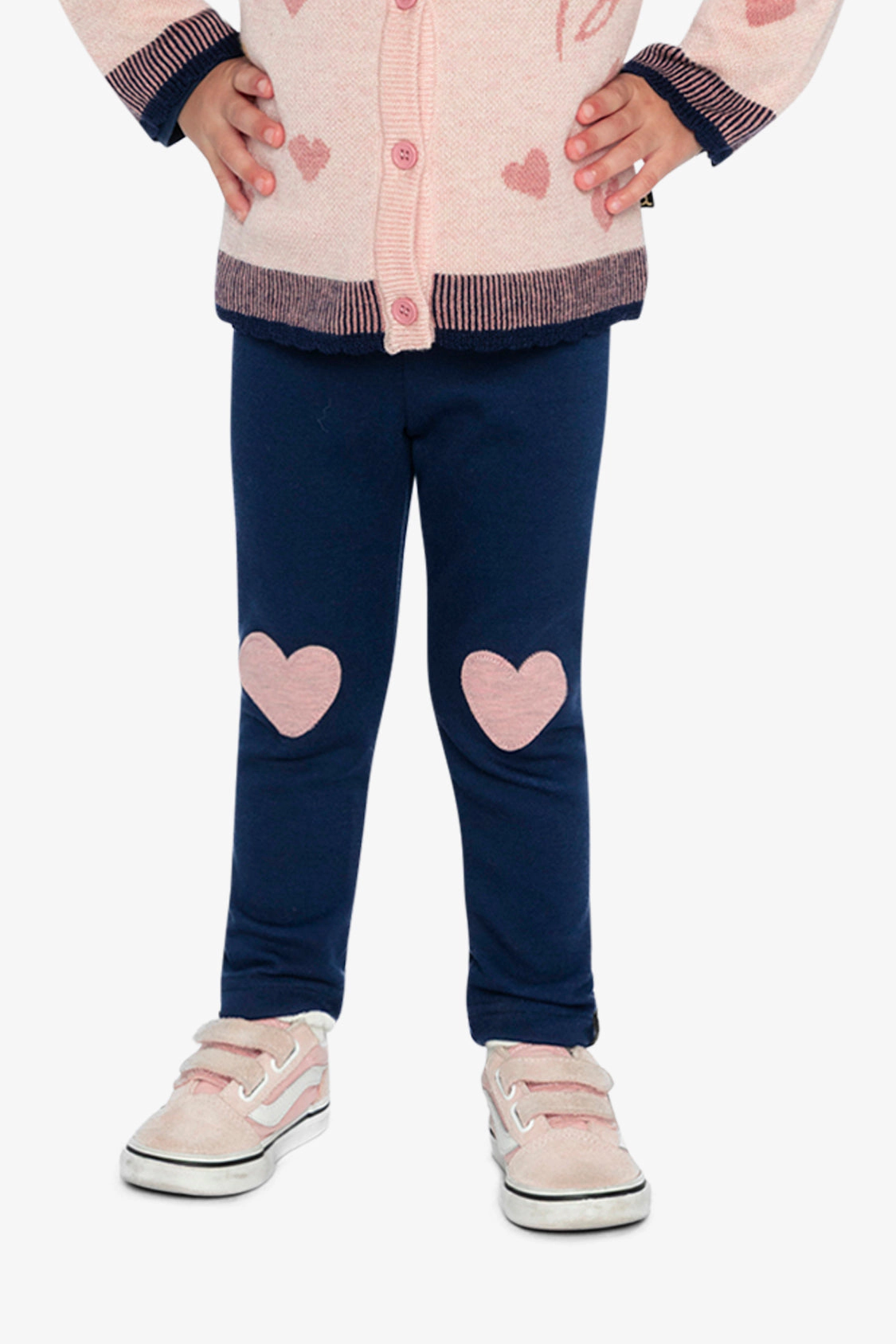 Deux par Deux Girls Heart Appliqué Brushed Jersey Leggings