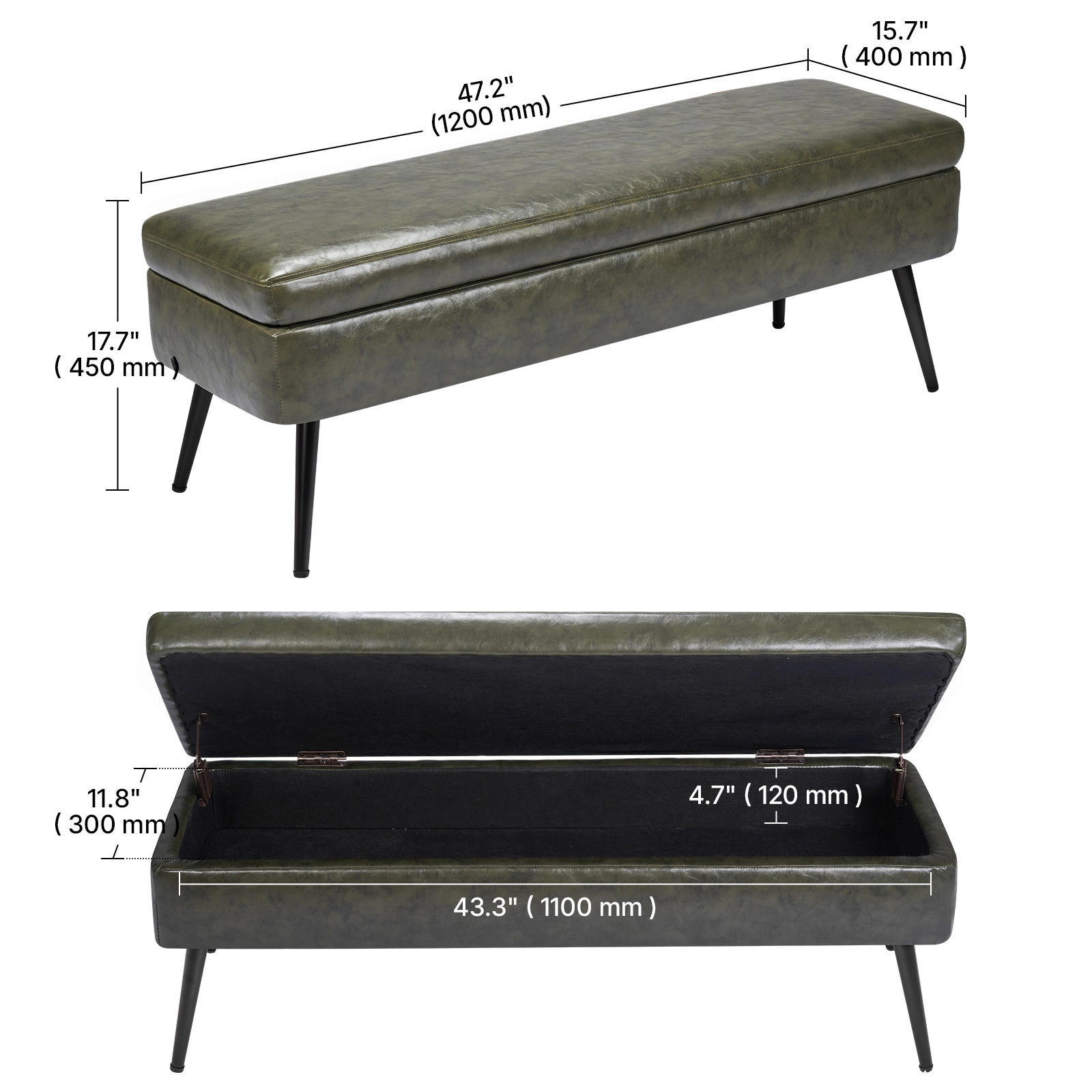 HONGGE Upholstered Leather Bench with Legs for Entryway, Shoe Bench Seat for Living Room, Dining Room, End of Bed