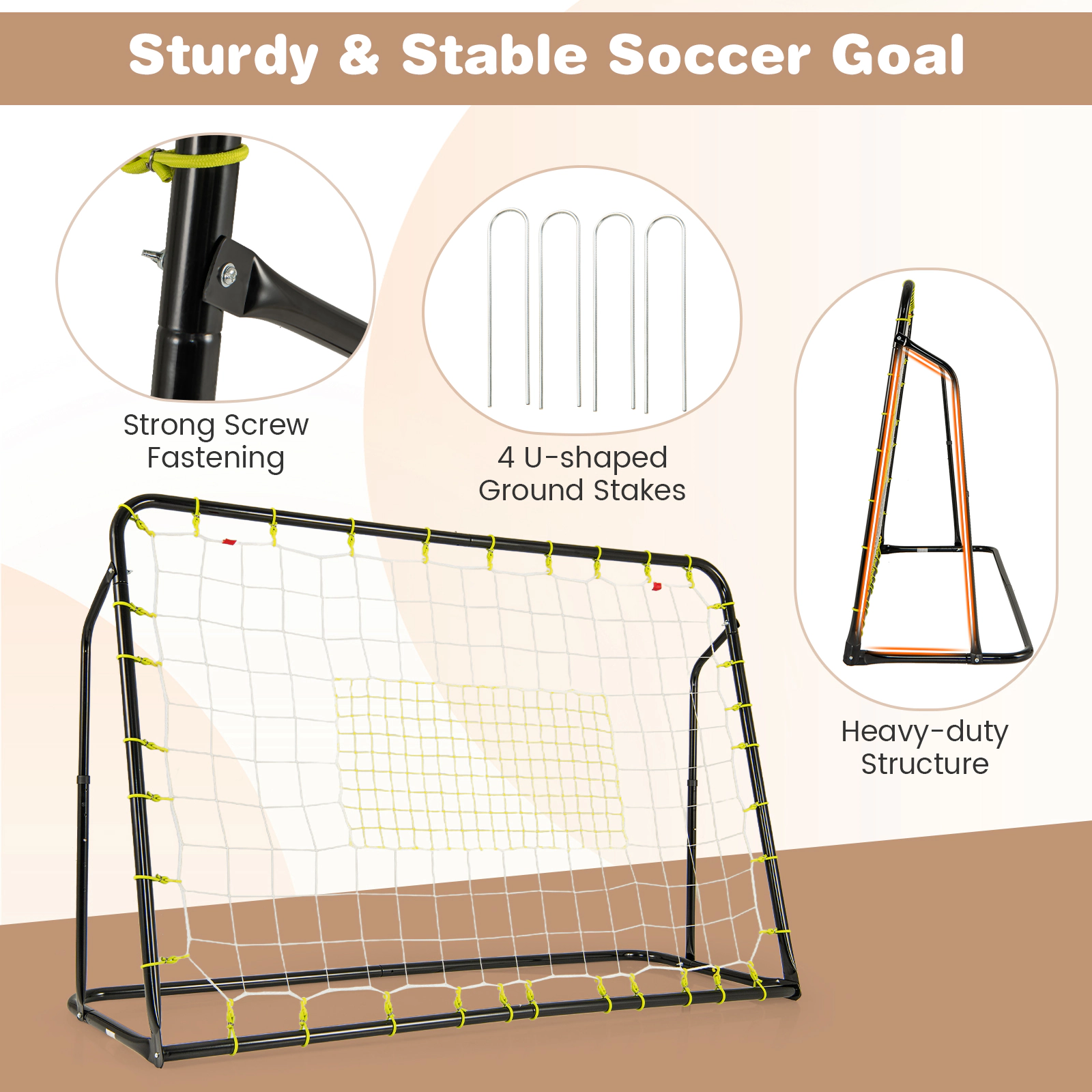SUGIFT Kids 2-in-1 Soccer Rebounder and Goal Adjustable 40-48-in Height 31.5 x 16-in Rebound Net Ages 6+ Black/White