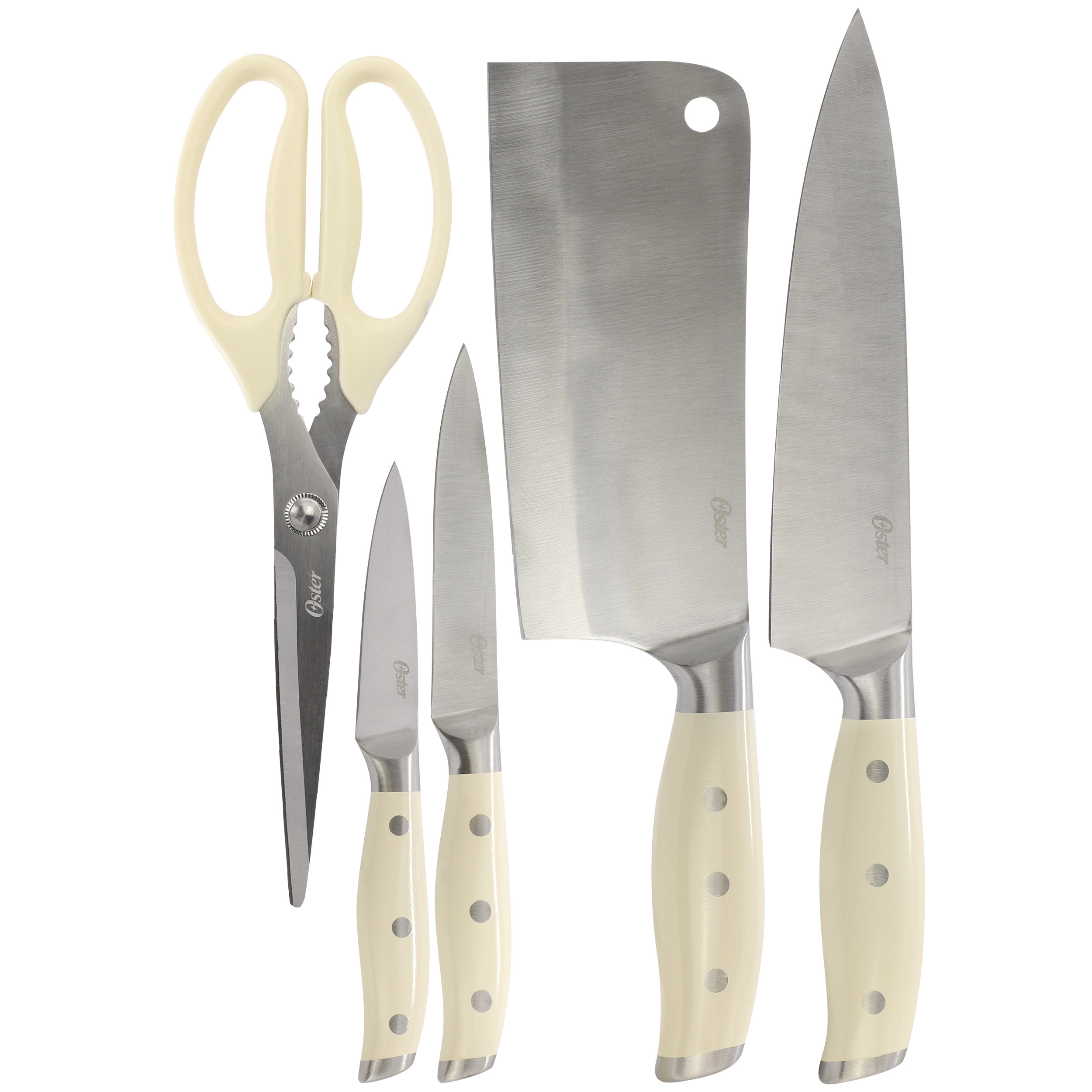 Oster Deaton 6 Piece Cutlery Set and Storage Block in Off-White