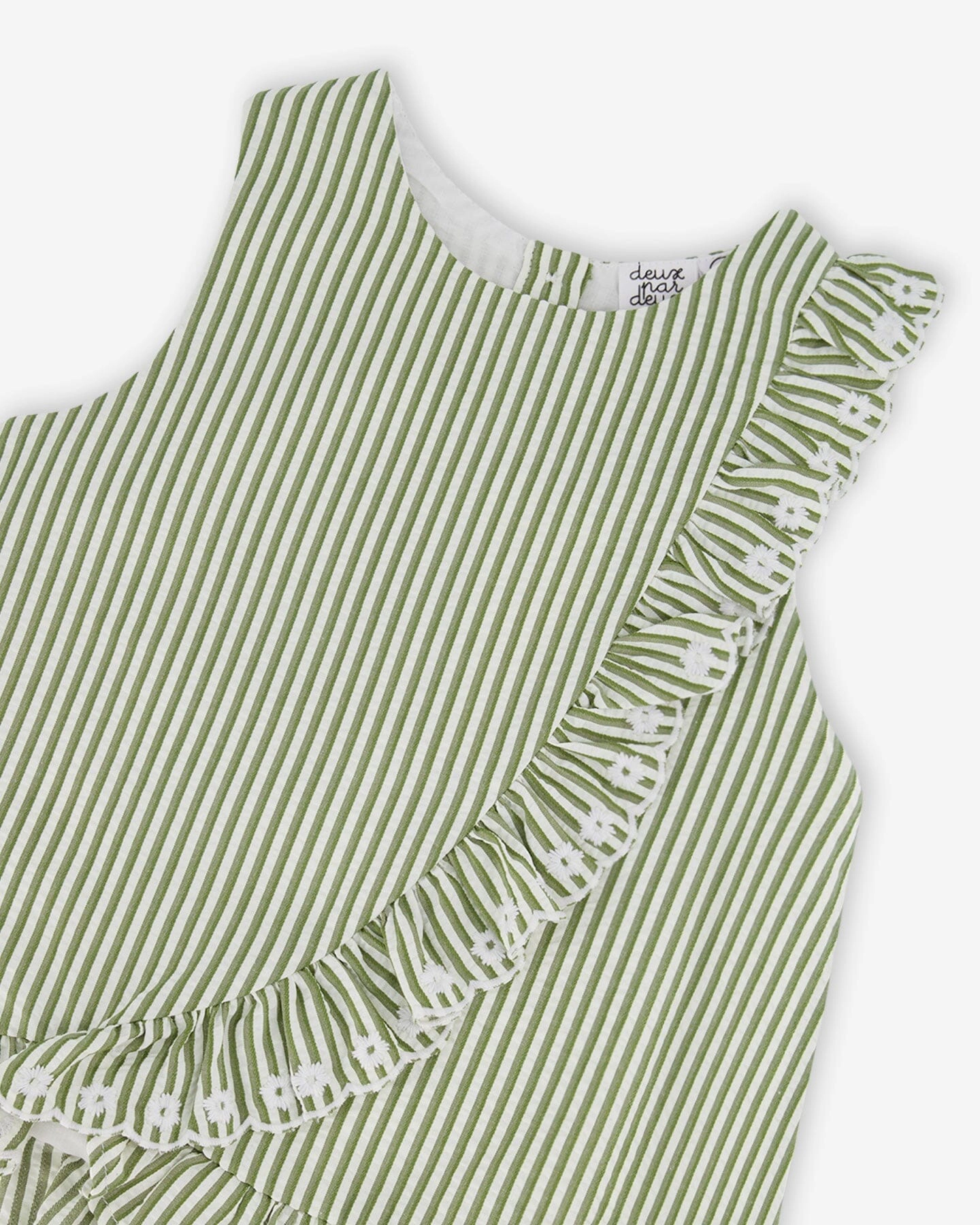 Deux par Girls Top and Stripes with Embroidered Ruffle
