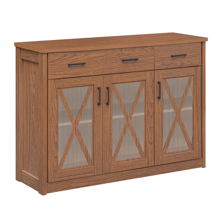 Hivvago Farmhouse Buffet Sideboard 3-Door Kitchen Storage Cabinet With 2 Drawers