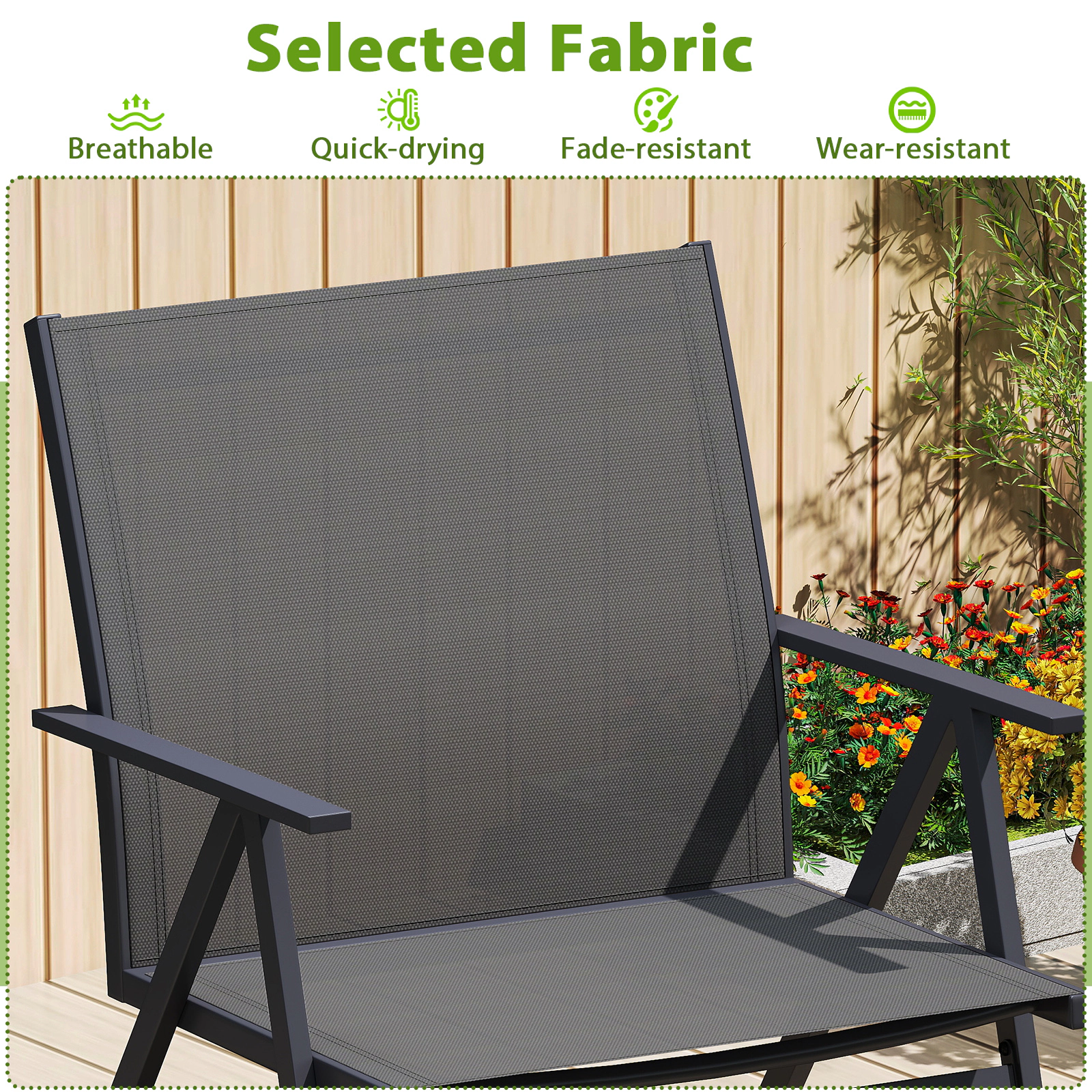 LJG Patio Chairs Set of 2 with Breathable Mesh Fabric and Metal Frame