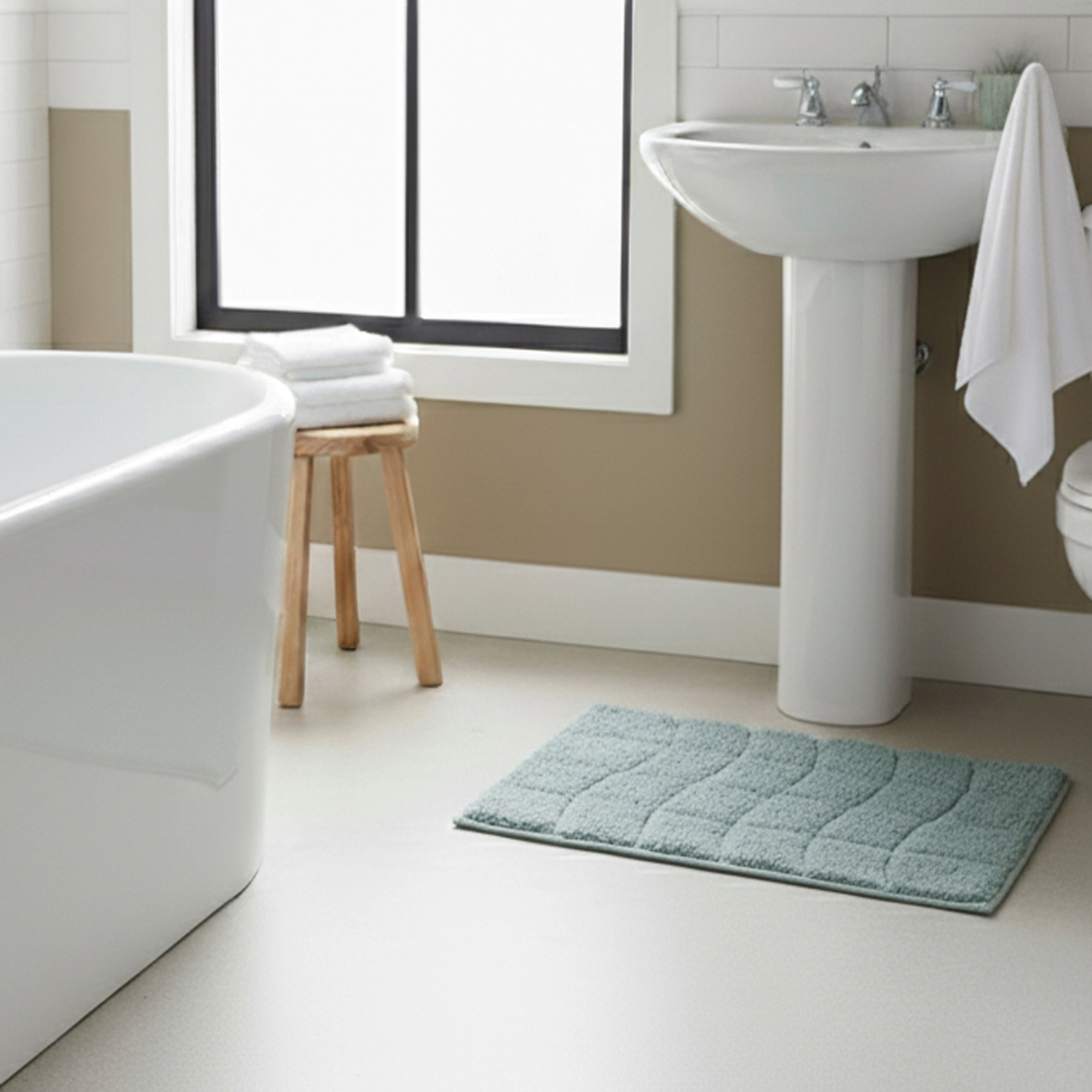 Knightsbridge Stylish And Comfortable All Season Traditional New Tile Design Cotton Bath Rug 21" X 34" Light Blue