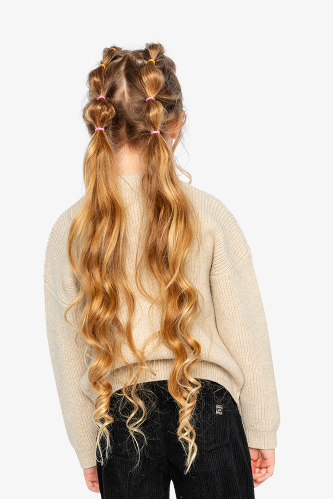 Deux par Girls Ribbed Knit Sweater with Dimensional Bow