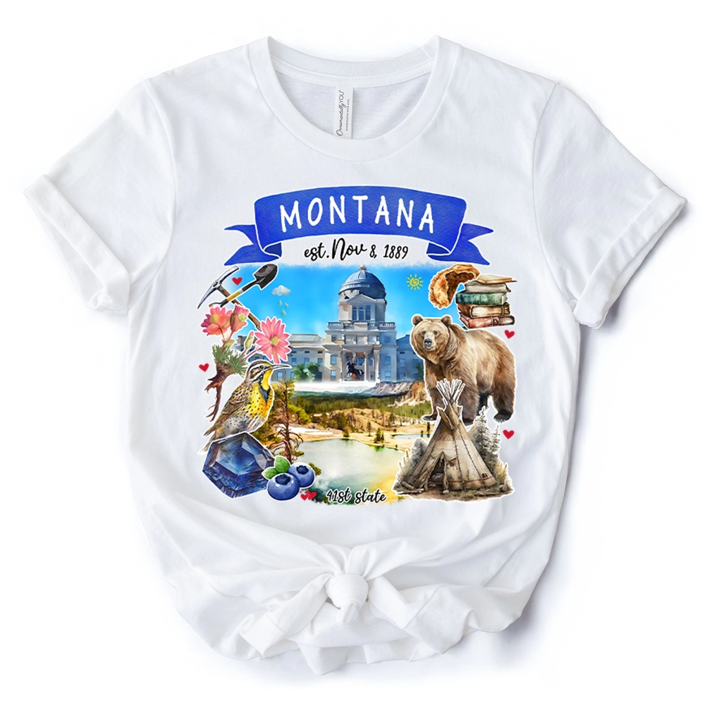 OrnamentallyYou Unisex Artistic Montana State Themes And Landmarks T-Shirt