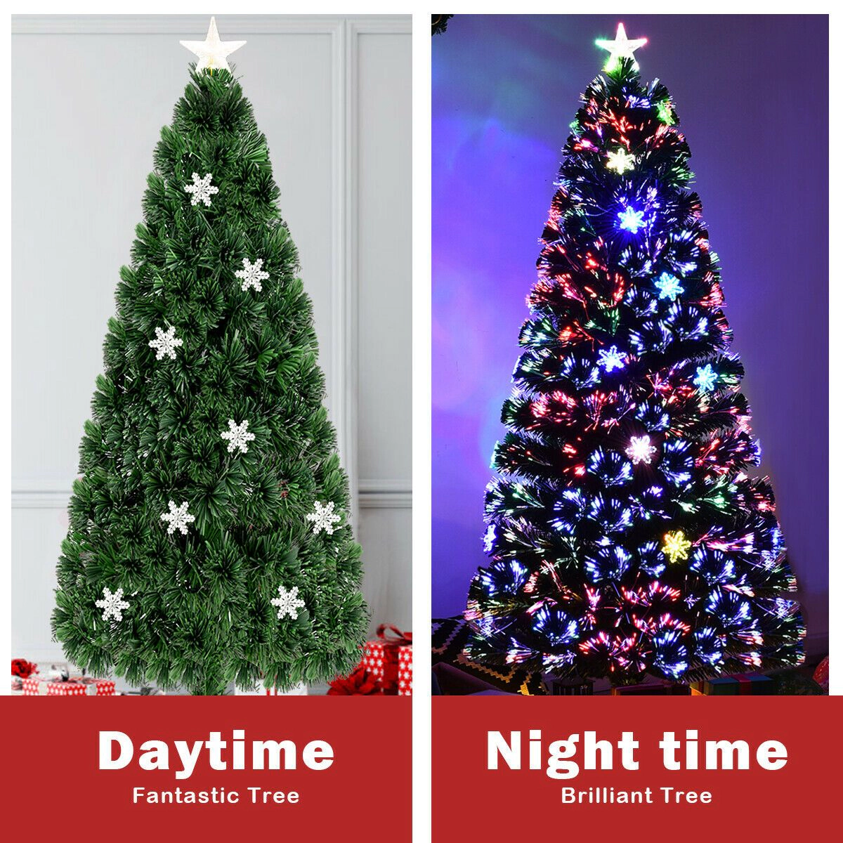 SlickBlue Green PVC Christmas Tree with LED Lights and Snow Accent Decorations