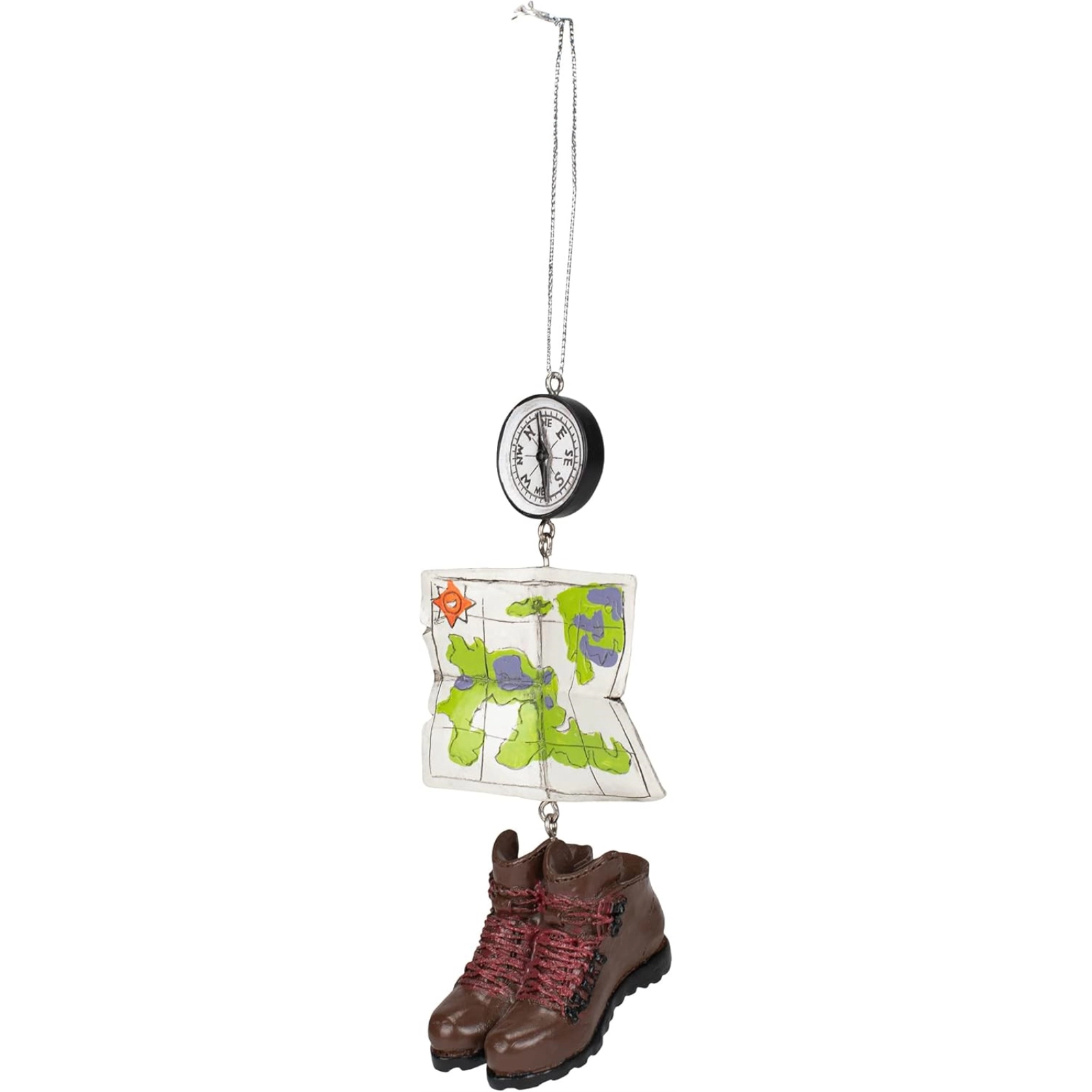 Ganz Hiking Compass Boots and Map Christmas Tree Ornament 4.75 inch