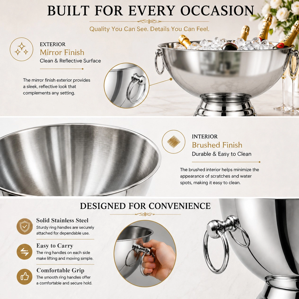 Mega Casa Stainless Steel Ice Bucket with Scoop Large Beverage Tub for Parties