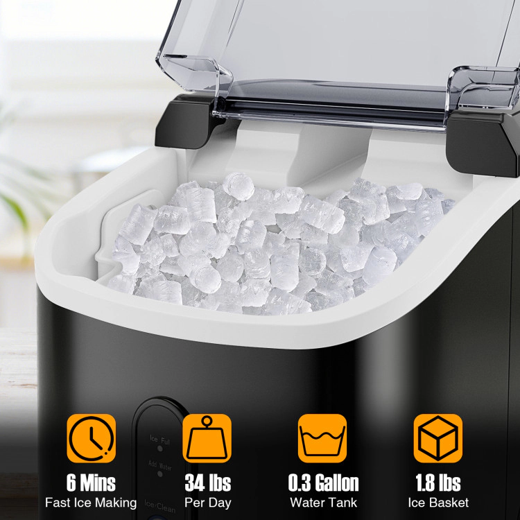 SUGIFT Nugget Countertop Ice Maker with Soft Chewable Pellet Ice 34-lb Daily Capacity 12.7-in Tall Black/Silver