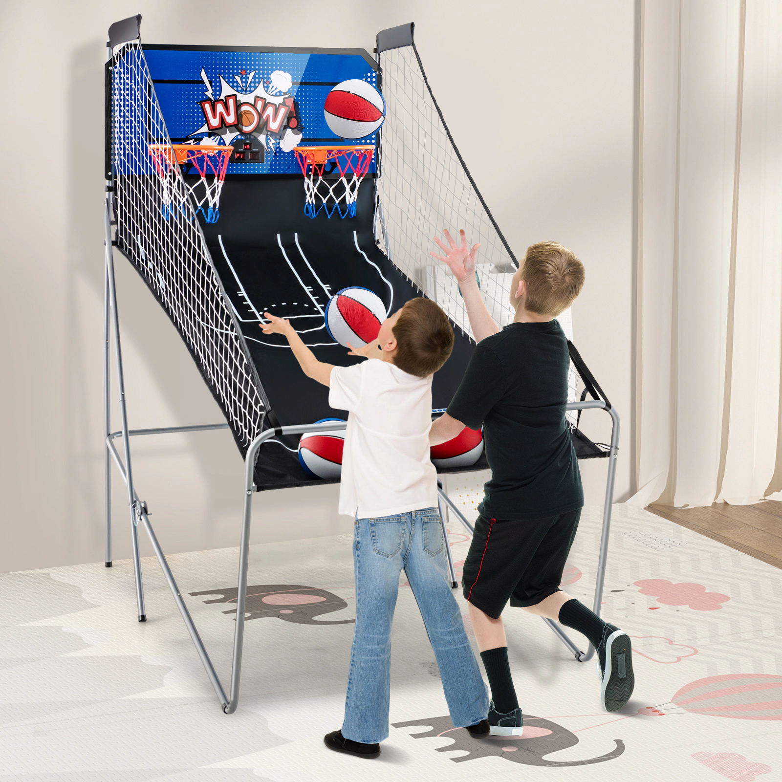 SUGIFT Blue Dual Shot Arcade Basketball Game with 8 Play Modes and 4 Balls 81-in W 43-in D 81-in H 12-in Rims