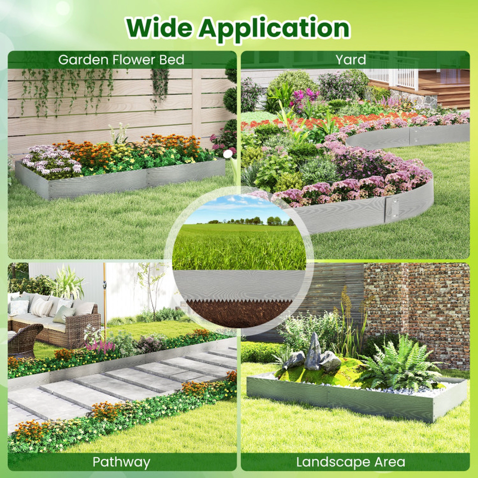 SUGIFT 6-Pack Silver Galvanized Metal Landscape Edging with Wood Grain Finish 43.5-in W 8.5-in H 20-ft Total