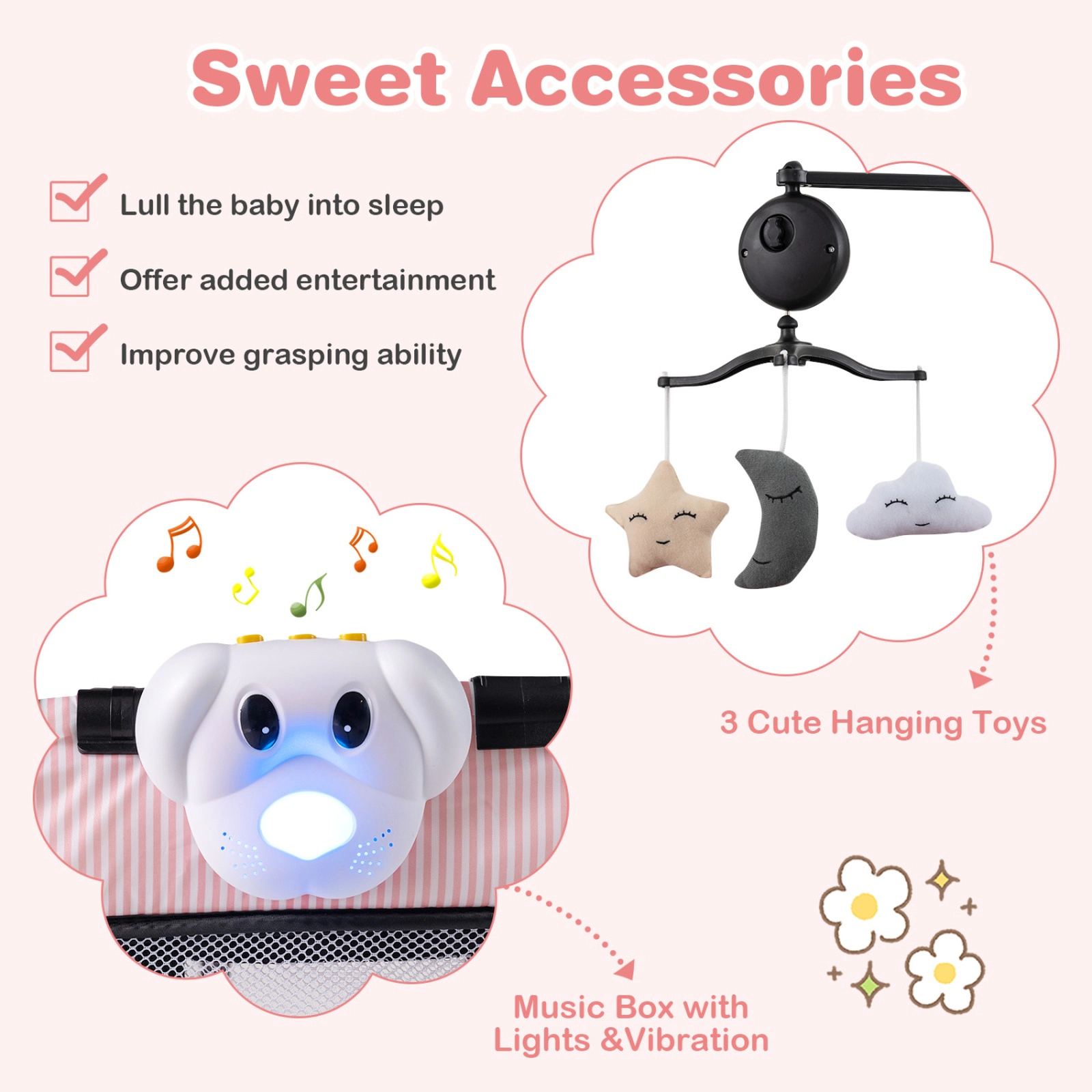 SUGIFT 3-in-1 Multi-Functional Baby Playpen with Removable Changing Table Bassinet and Metal Frame