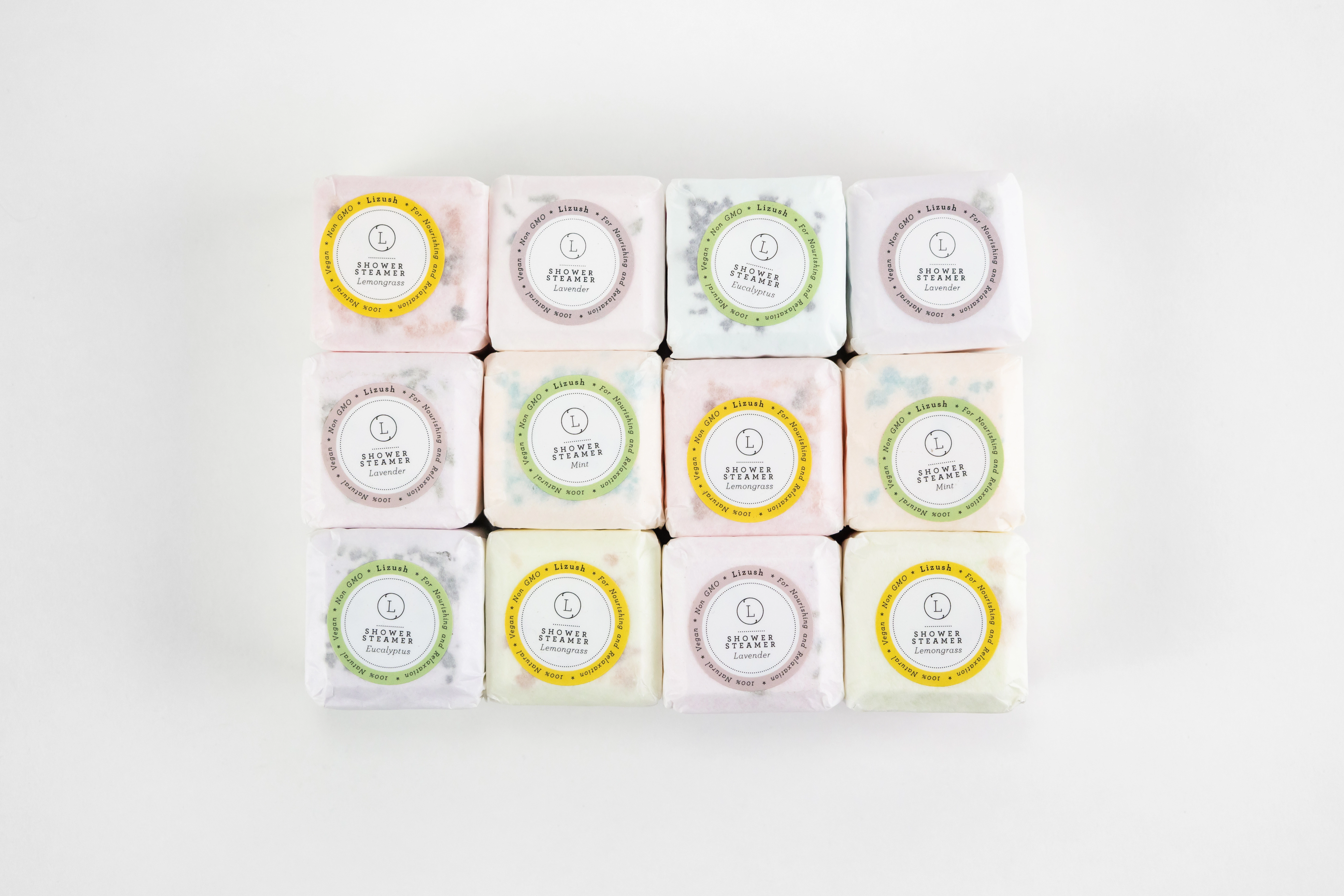 Lizush  - Bulk 100 Natural Vegan Shower Steamers, Mixed Scents (Lavender Grapefruit Mint Eucalyptus)