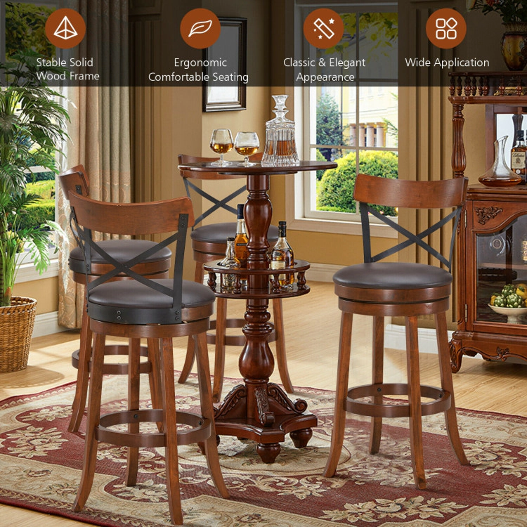 Hivvago Set of 2 Bar Stools 360-Degree Swivel Dining Bar Chairs with Rubber Wood Legs-29.5 inch