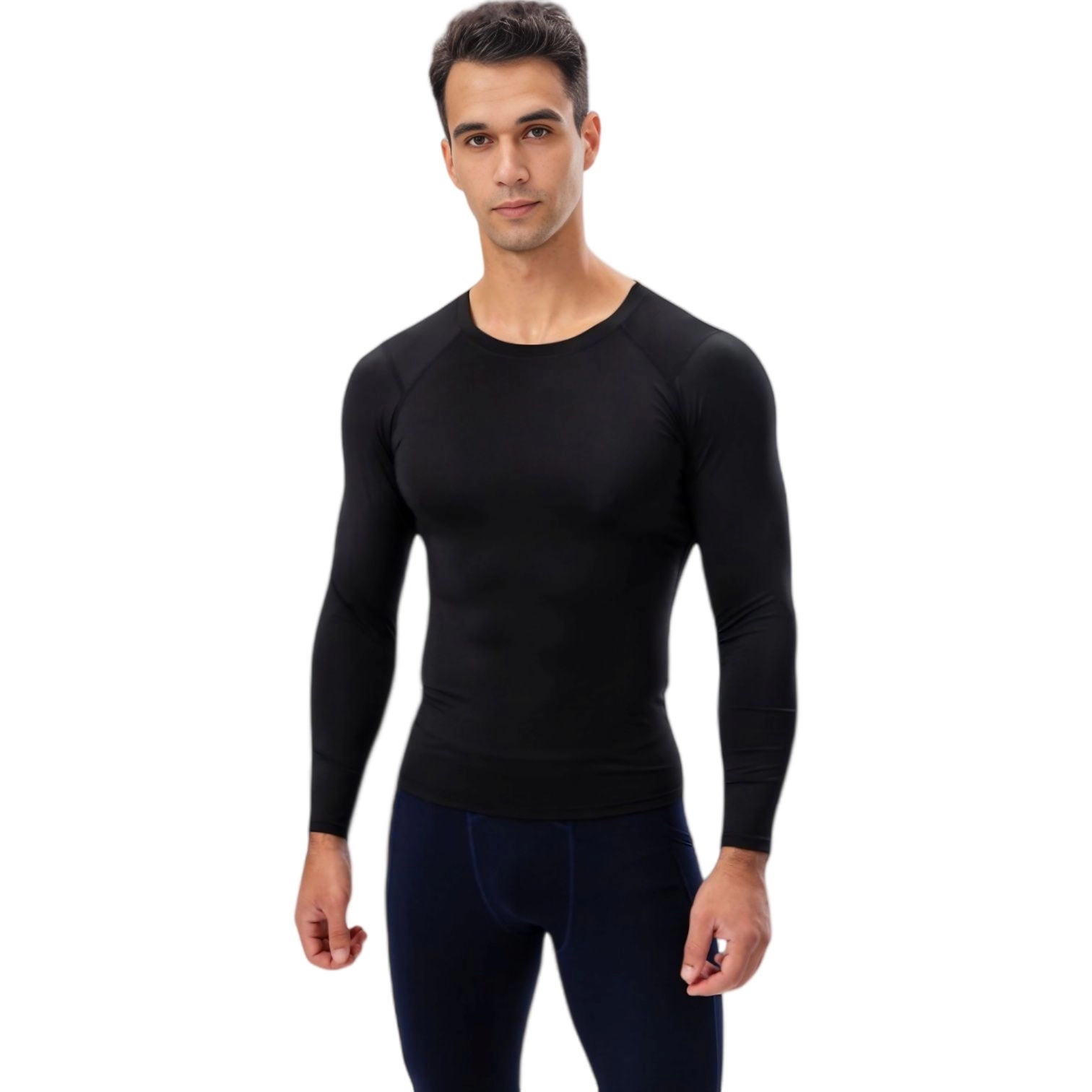 Anna-Kaci Men's Long Sleeve Compression Shirt with Crew Neck and Moisture-Wicking Stretch Fabric