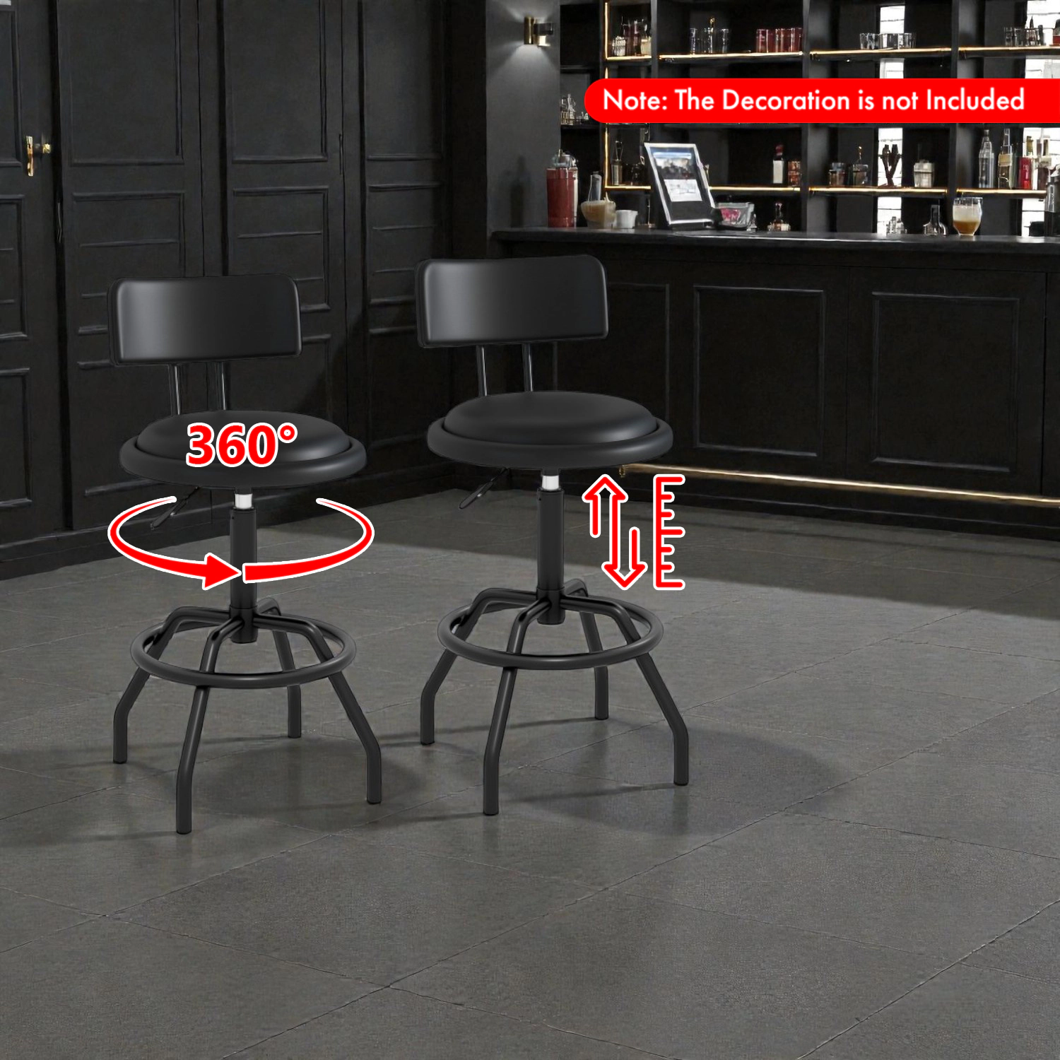 Hivvago 360° Rotating Counter Stools with Upholstered Seat and Ergonomic Backrest