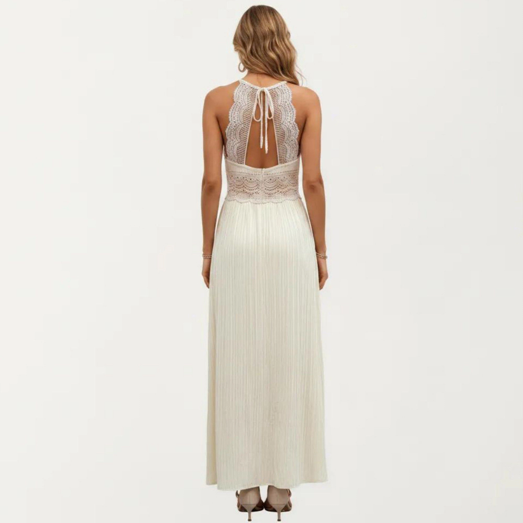 Anna-Kaci Women's Boho Crochet Lace Inset Keyhole Back Maxi Dress