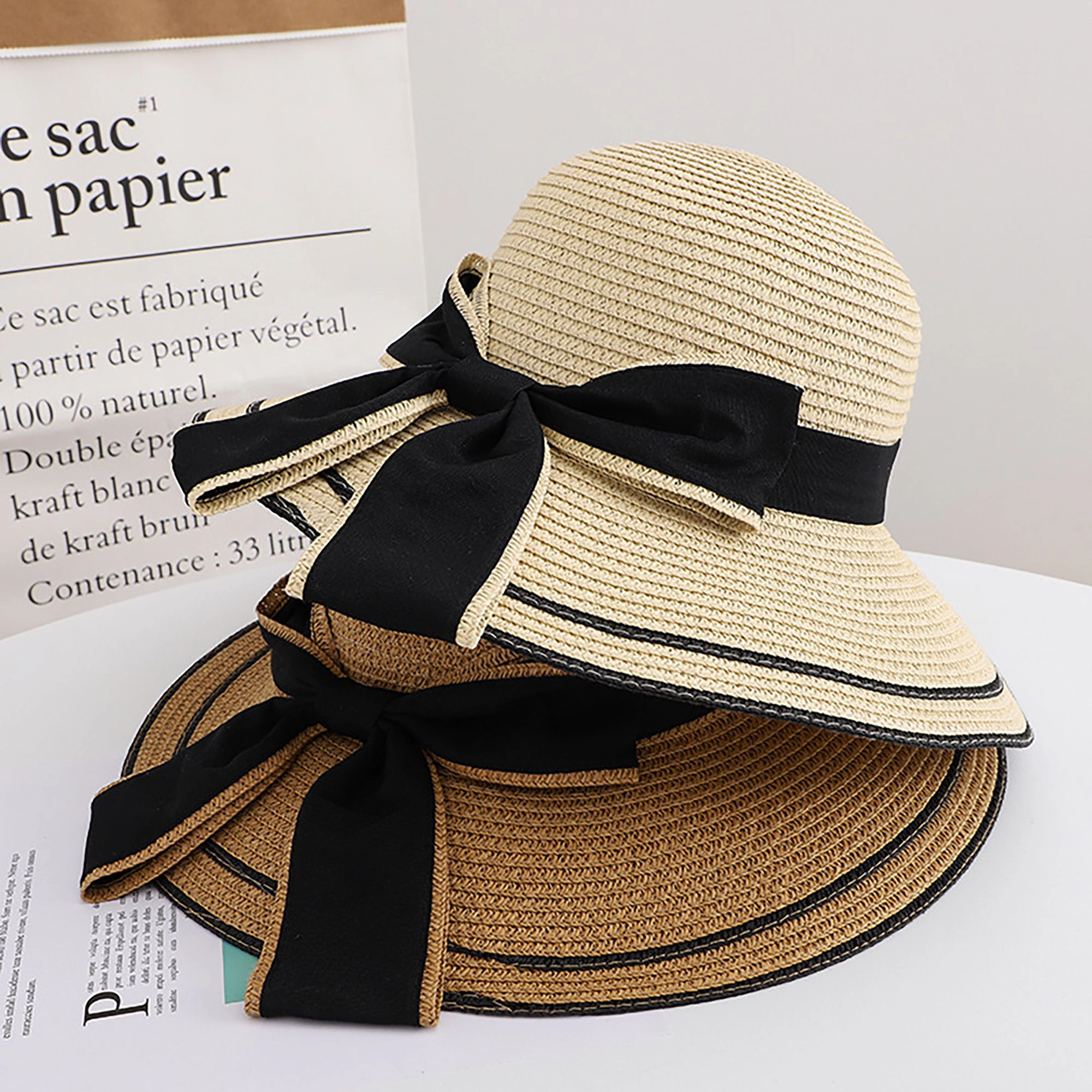 Anna-Kaci Womens Straw Sun Hat with Bow Detail Lightweight Breathable Summer Beach