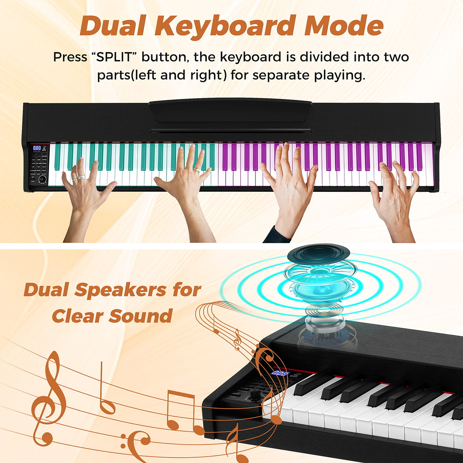 SUGIFT Black 88-Key Electric Keyboard Piano with 7-Level Adjustable Stand and Triple Pedals 51-in W 10.5-in D