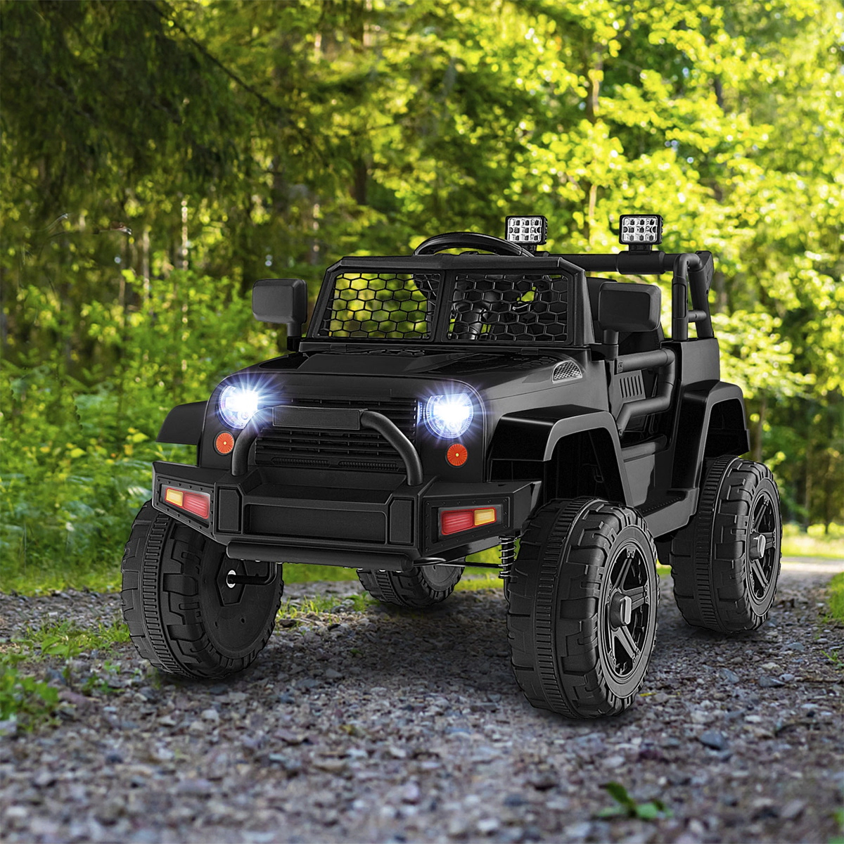 SUGIFT 12V Kids Ride On Truck with Remote Control & Headlights 66-lb Capacity Ages 3-7 39-in Body Steel & Plastic Black