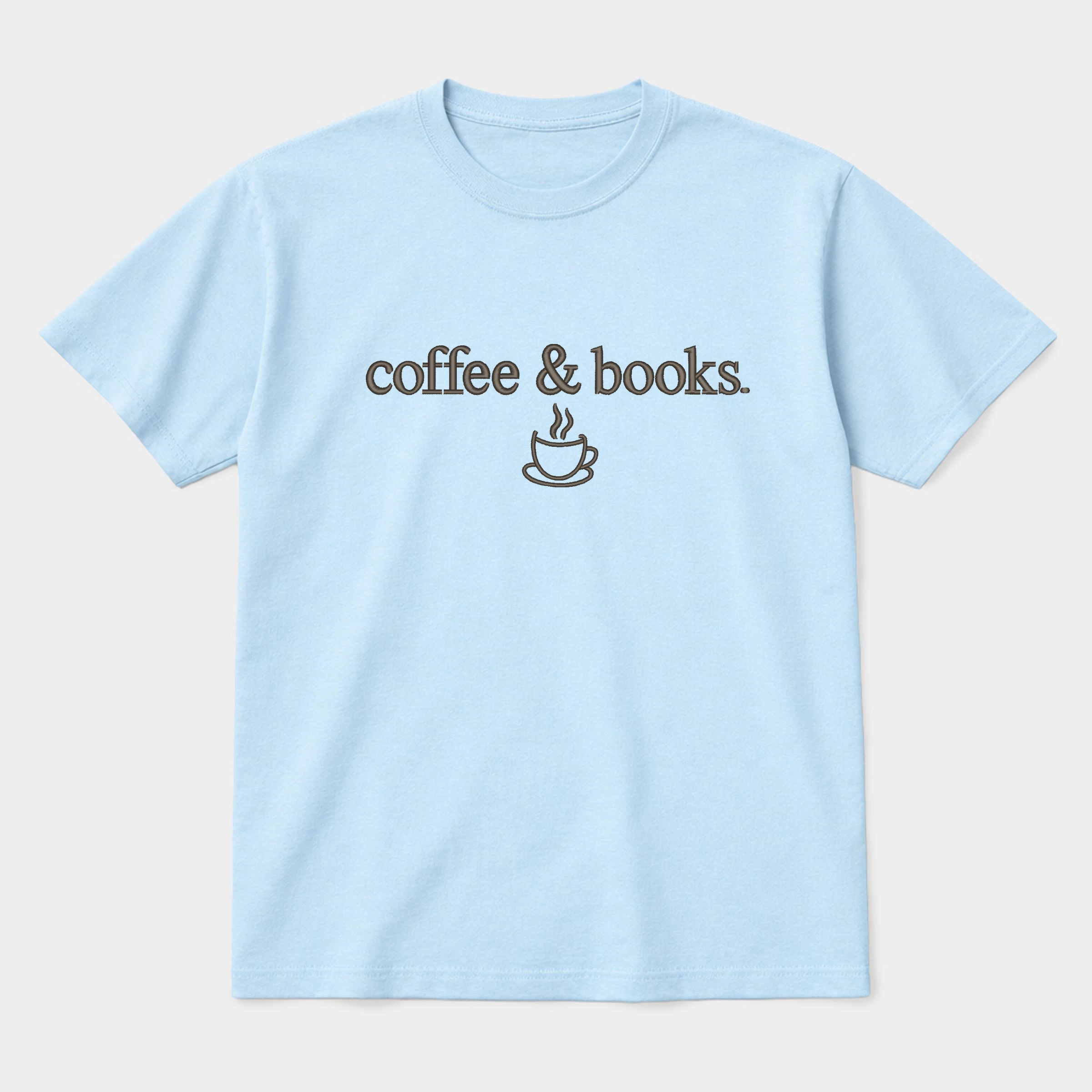Simply Sage Market - Embroidered Coffee & Books Women's Plus Sized Garment Dyed Graphic T-Shirt