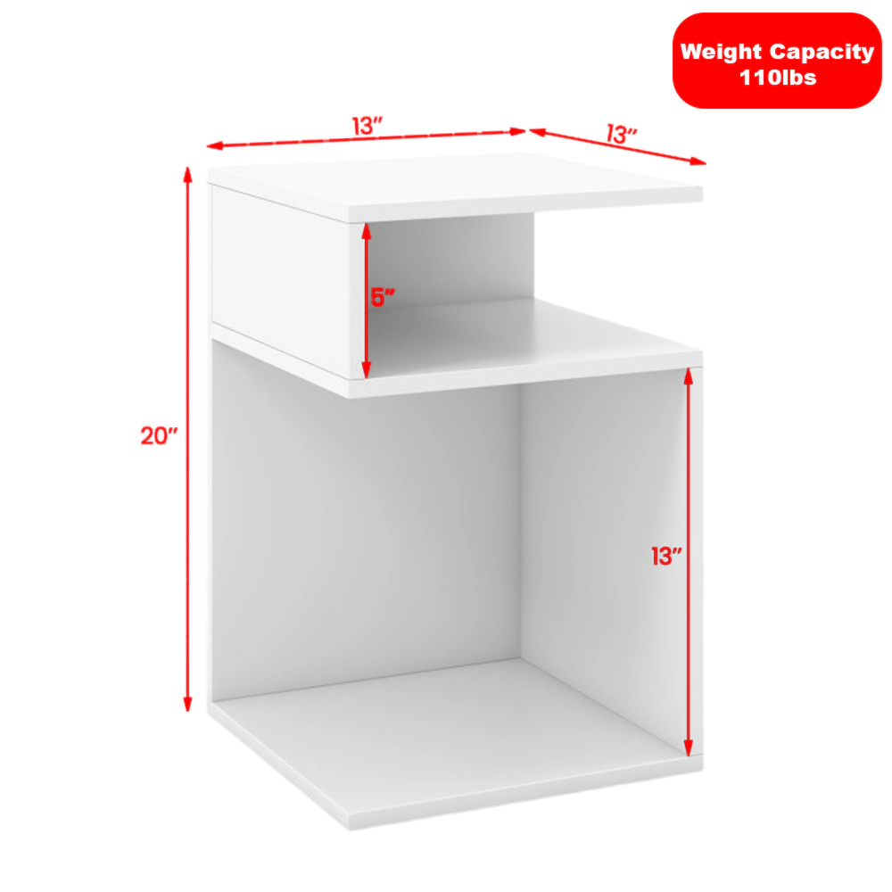 Hivvago Contemporary S-Frame Side Table with Dual Open Shelves and Distinctive Curved Design