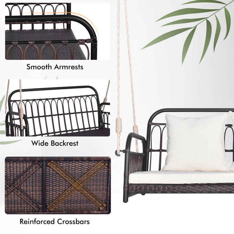 Hivvago 880Lbs Wicker Hanging Porch Swing With Cushions