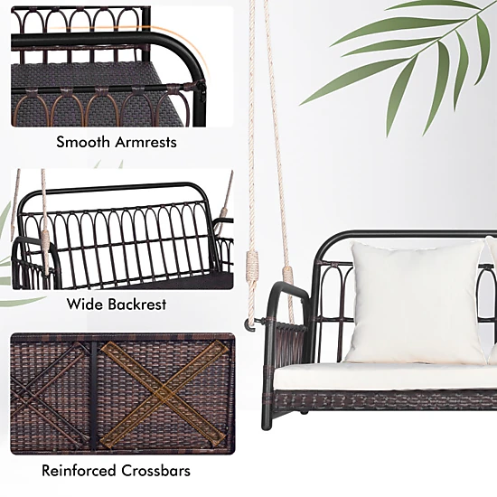 Hivvago 880Lbs Wicker Hanging Porch Swing With Cushions
