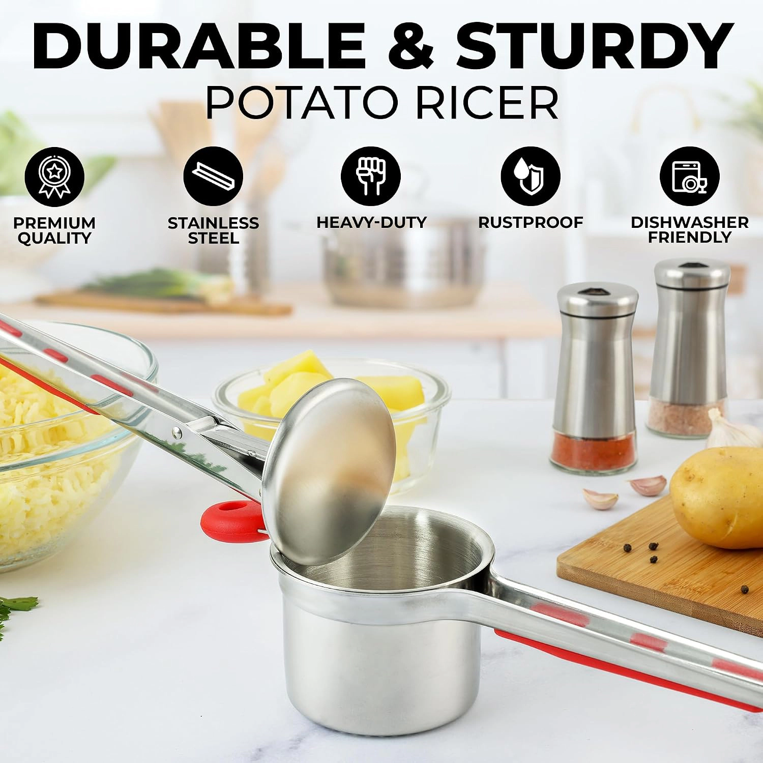 Zulay Kitchen Premium Large 15oz Potato Ricer, Heavy Duty Professional Stainless Steel Potato Masher and Ricer, 3 Disc