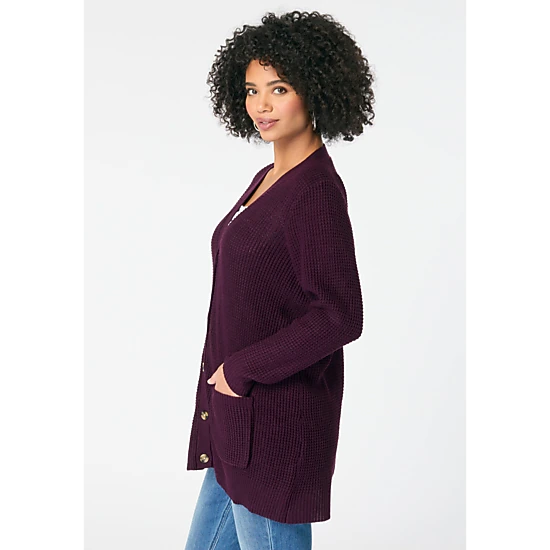 Roaman's Women's Plus Size Waffle Button Front Cardigan