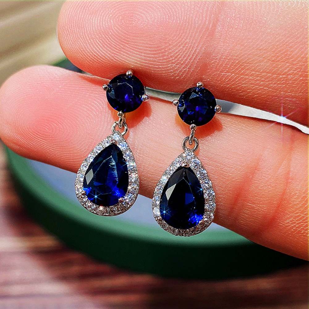 Wardrobe Whimsy Teardrop Halo Cubic Zirconia Dangle Drop Earrings for Women