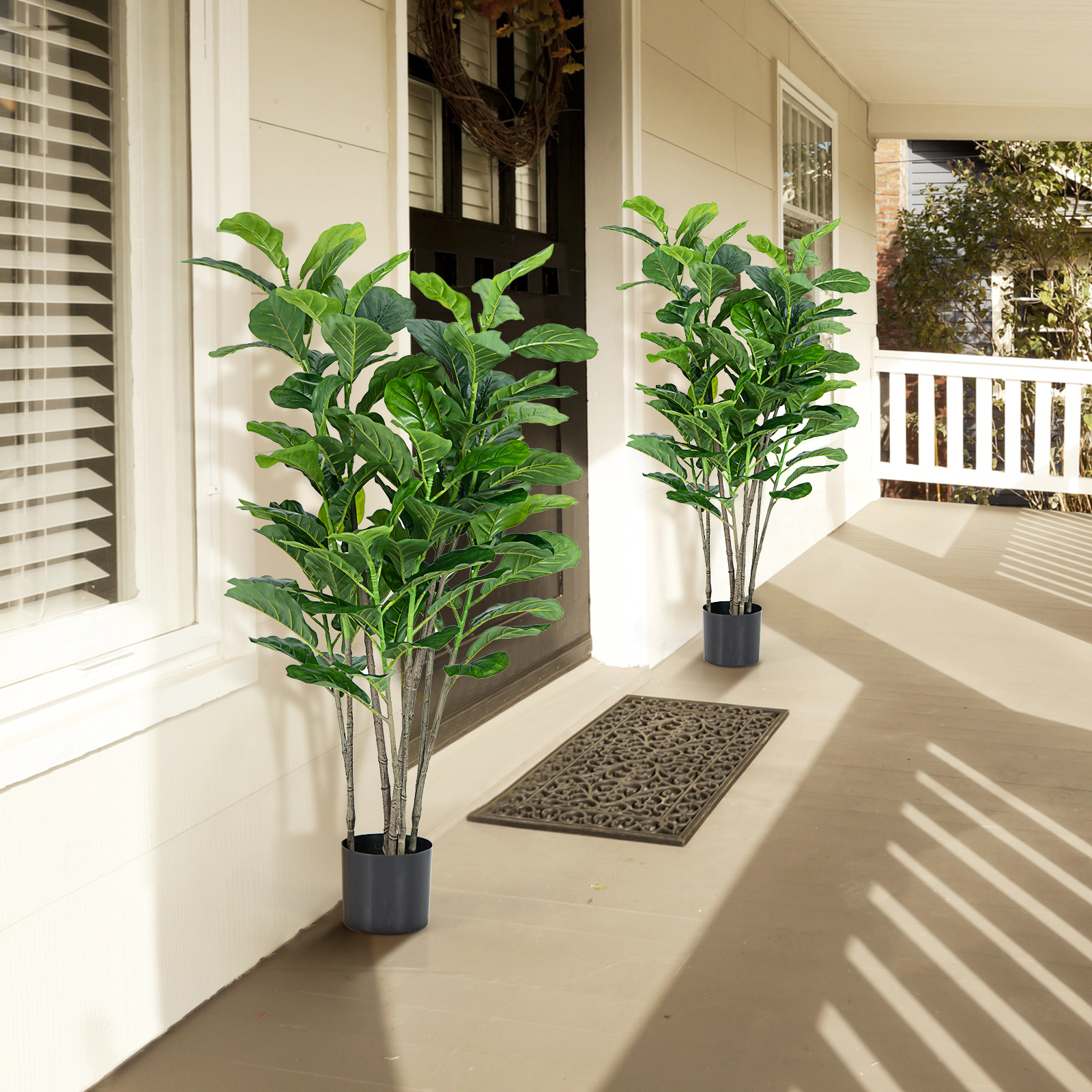 SlickBlue 51 in Faux Fiddle Leaf Fig Trees Set of 2 for Home Office Decor