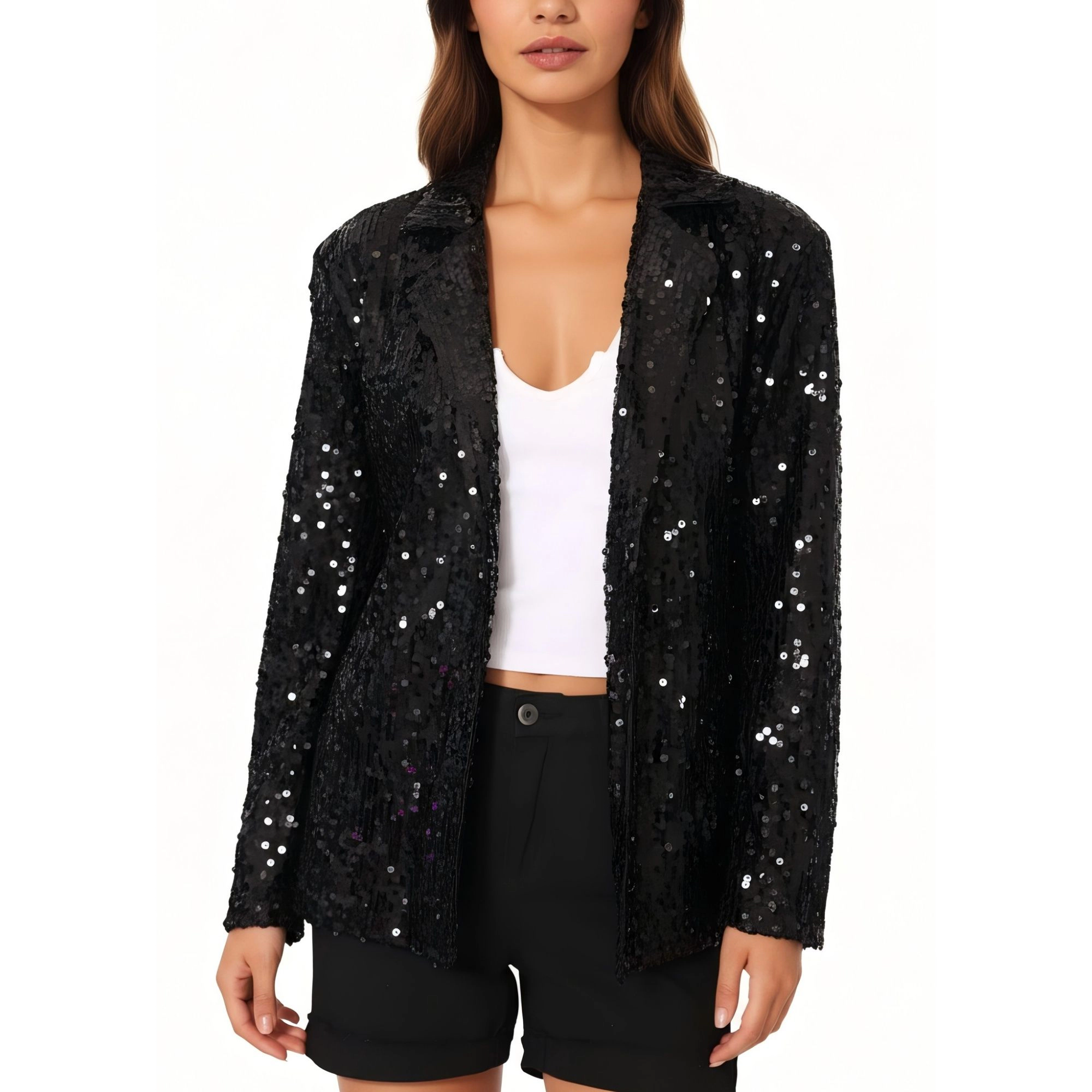 Anna-Kaci Women's Glitter Open Front Blazer Jacket