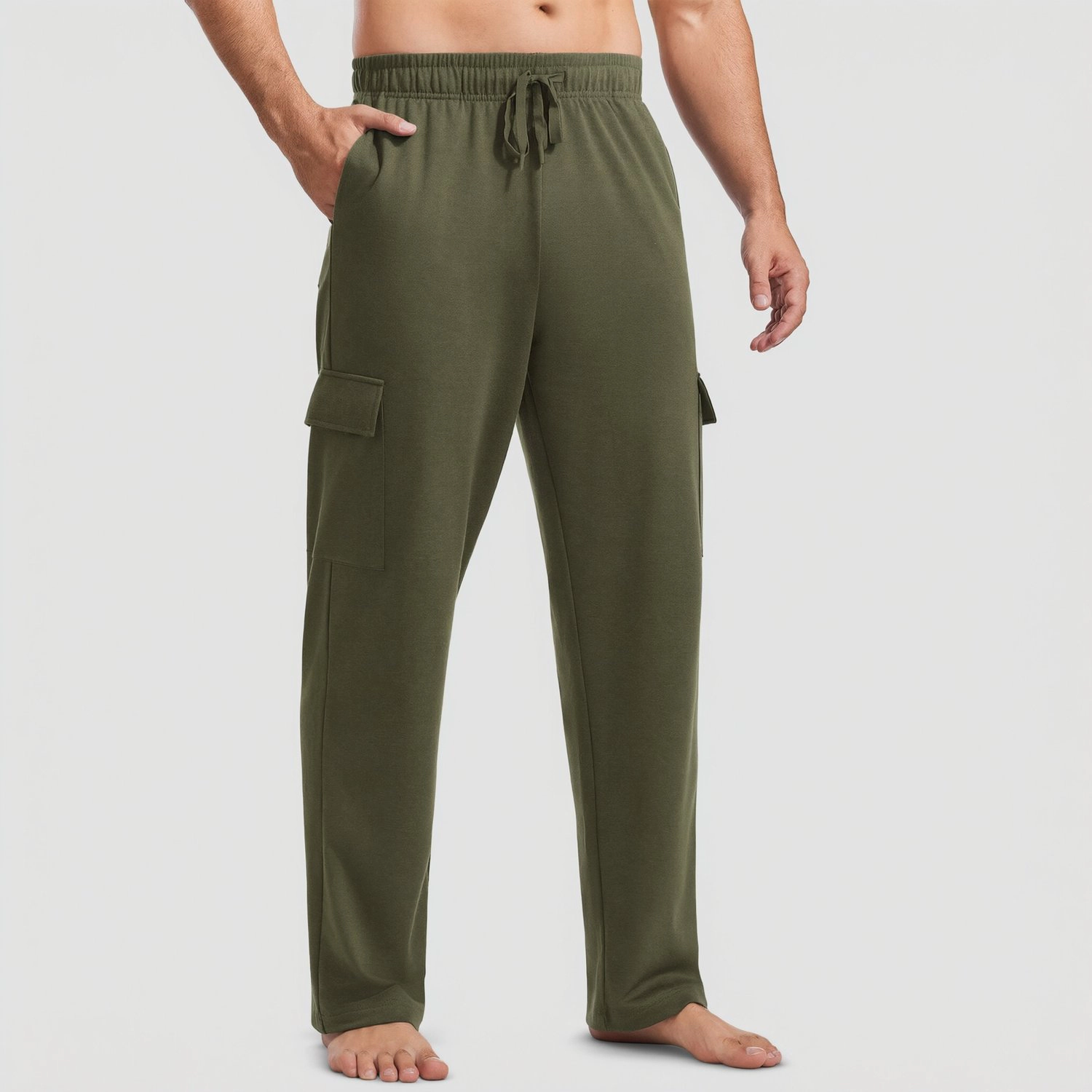 Pinspark Mens Soft Cargo Lounge Pants Elastic Waist Drawstring Pockets Sleep