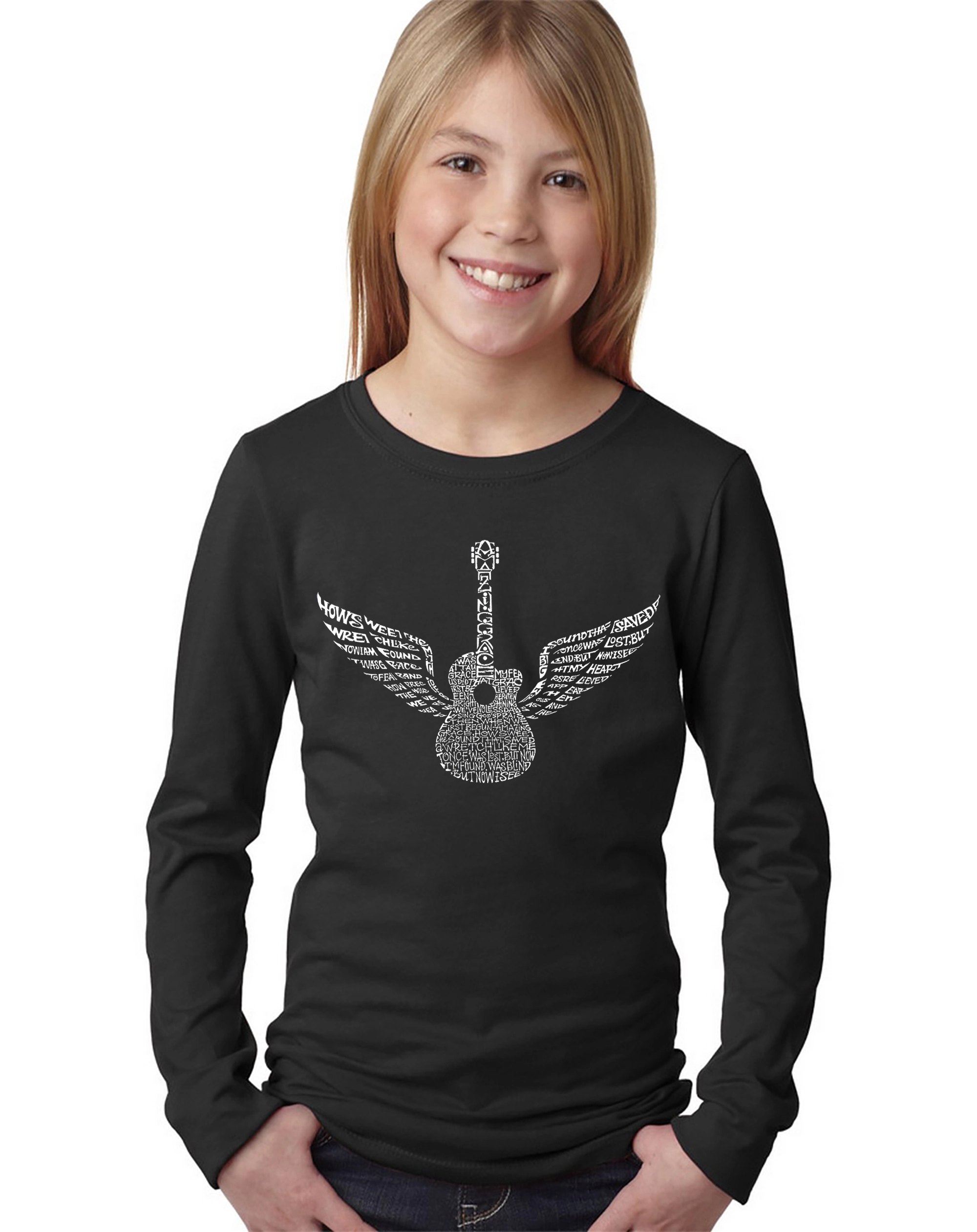 LA Pop Art Girls Long Sleeve Word T-Shirt - Amazing Grace