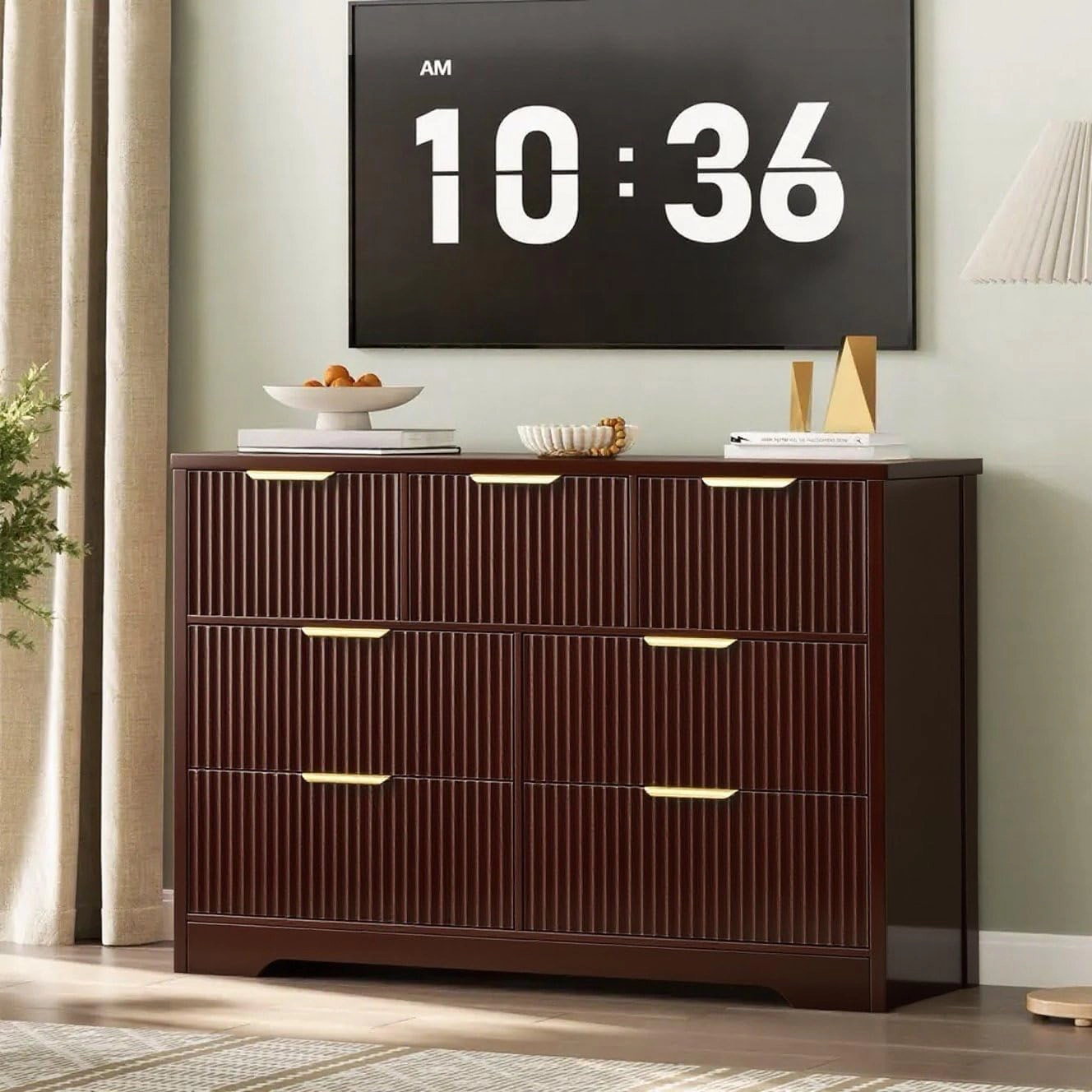 Fluted Dresser for Bedroom, 47.24" Wide Modern 7-Drawer Chest with Metal Handles, TV Stand