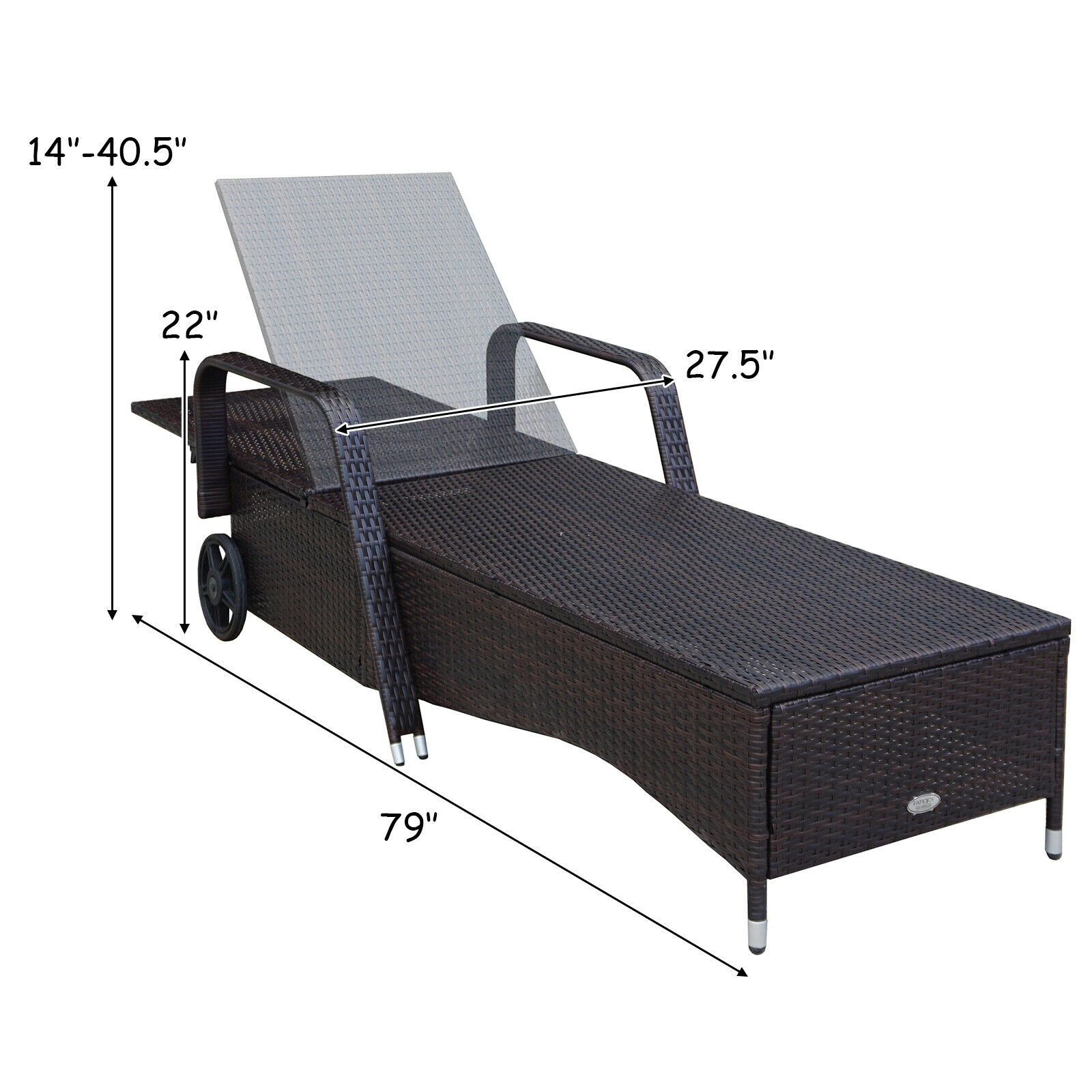 LJG Outdoor Recliner Cushioned Chaise Lounge with Adjustable Backrest