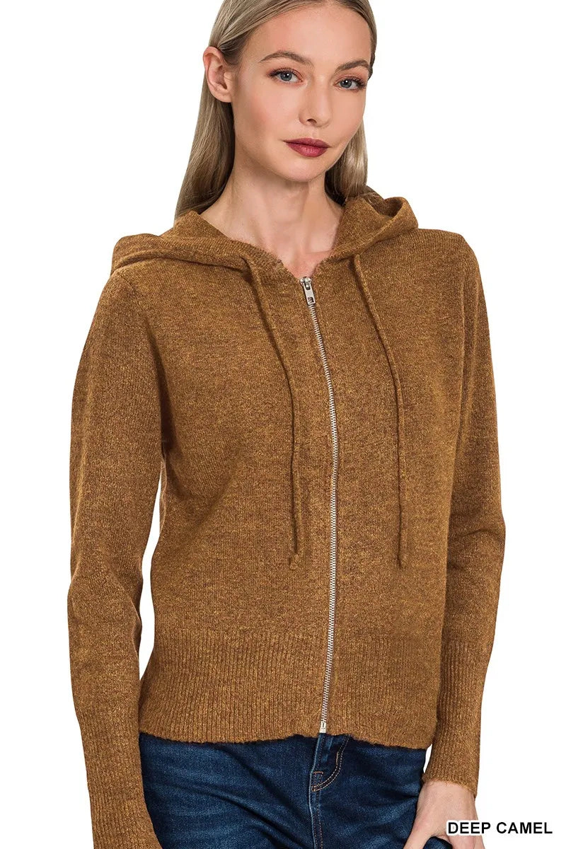 TRUEDAMES Women Drawstring Zip Up Hooded Cardigan