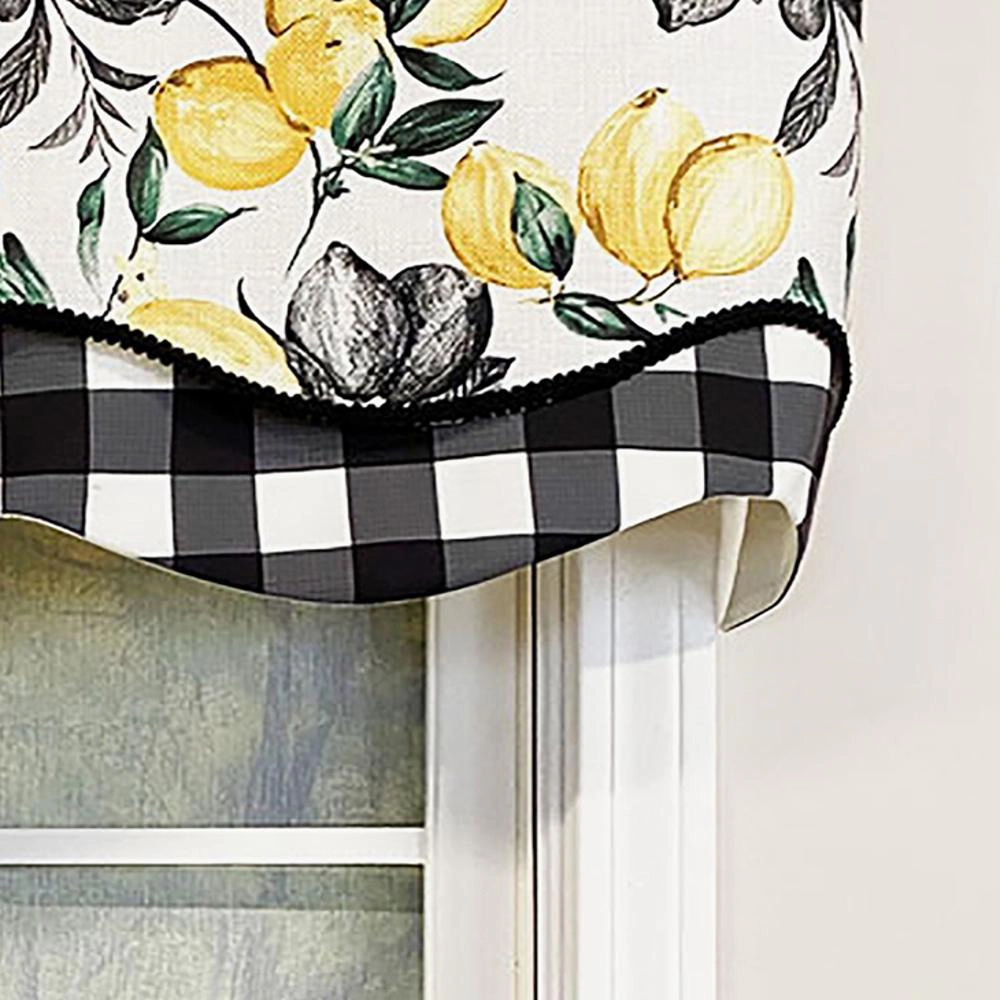 RLF Home El Limon Glory Valance Black. 3" Rod Pocket, Layered, Trimmed. 50"W X 16"L