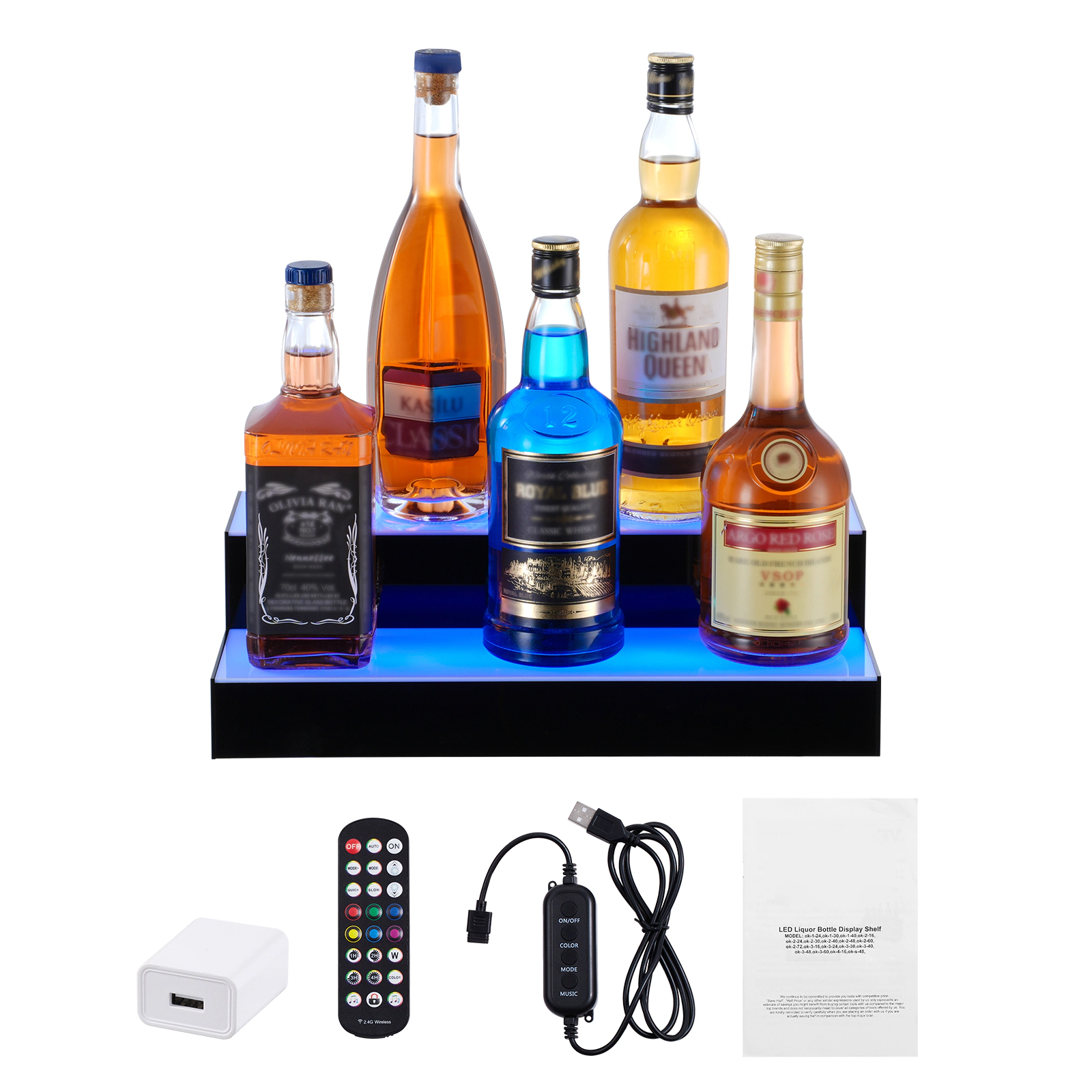 HONGGE LED Lighted Liquor Bottle Display Commercial Illuminated Home Bar Shelf Whiskey Rack Stand Acrylic Drink Shelves