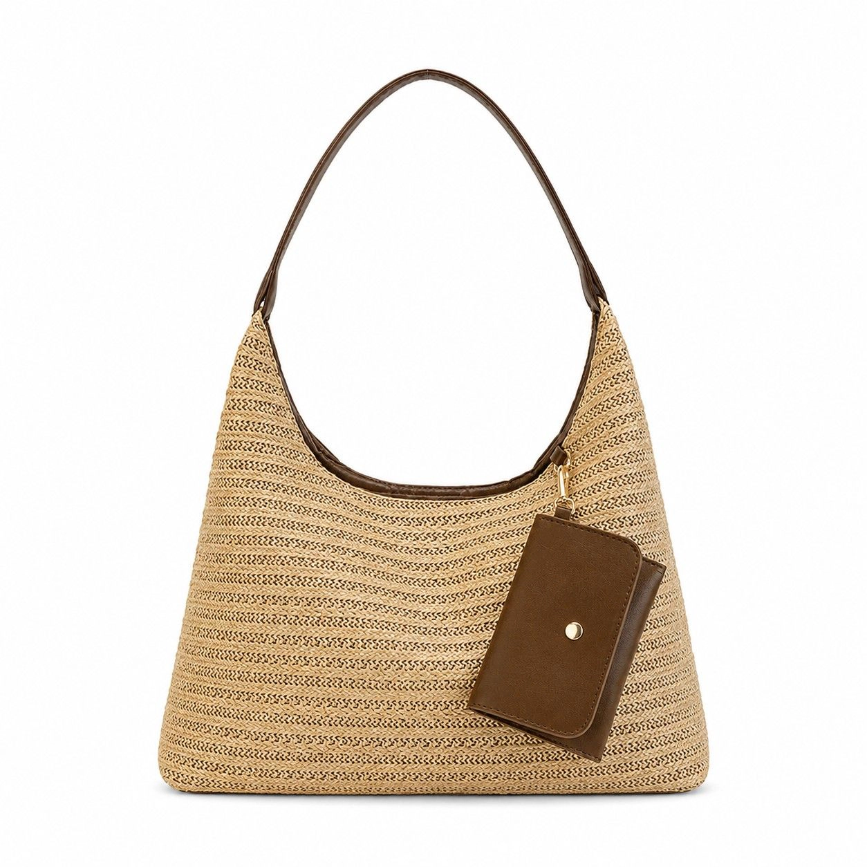 Alilang Women's Woven Straw Shoulder Bag Hobo Handbag with Removable Pouch and Magnetic Closure, Ivory