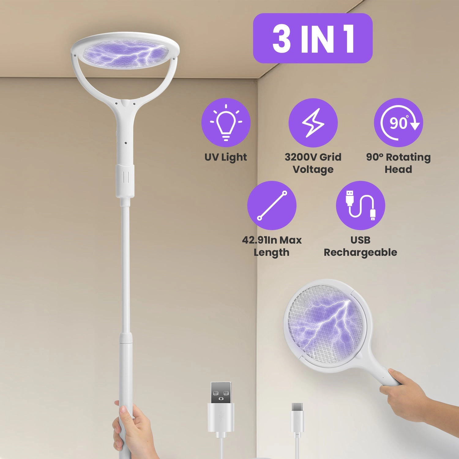GBruno 3-in-1 Electric Bug Zapper Racket
