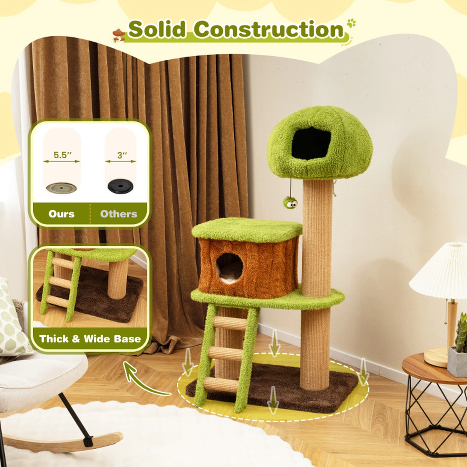 SUGIFT Green 56 in Mushroom Nest Condo and Climbing Ladder Cute Cat Tree