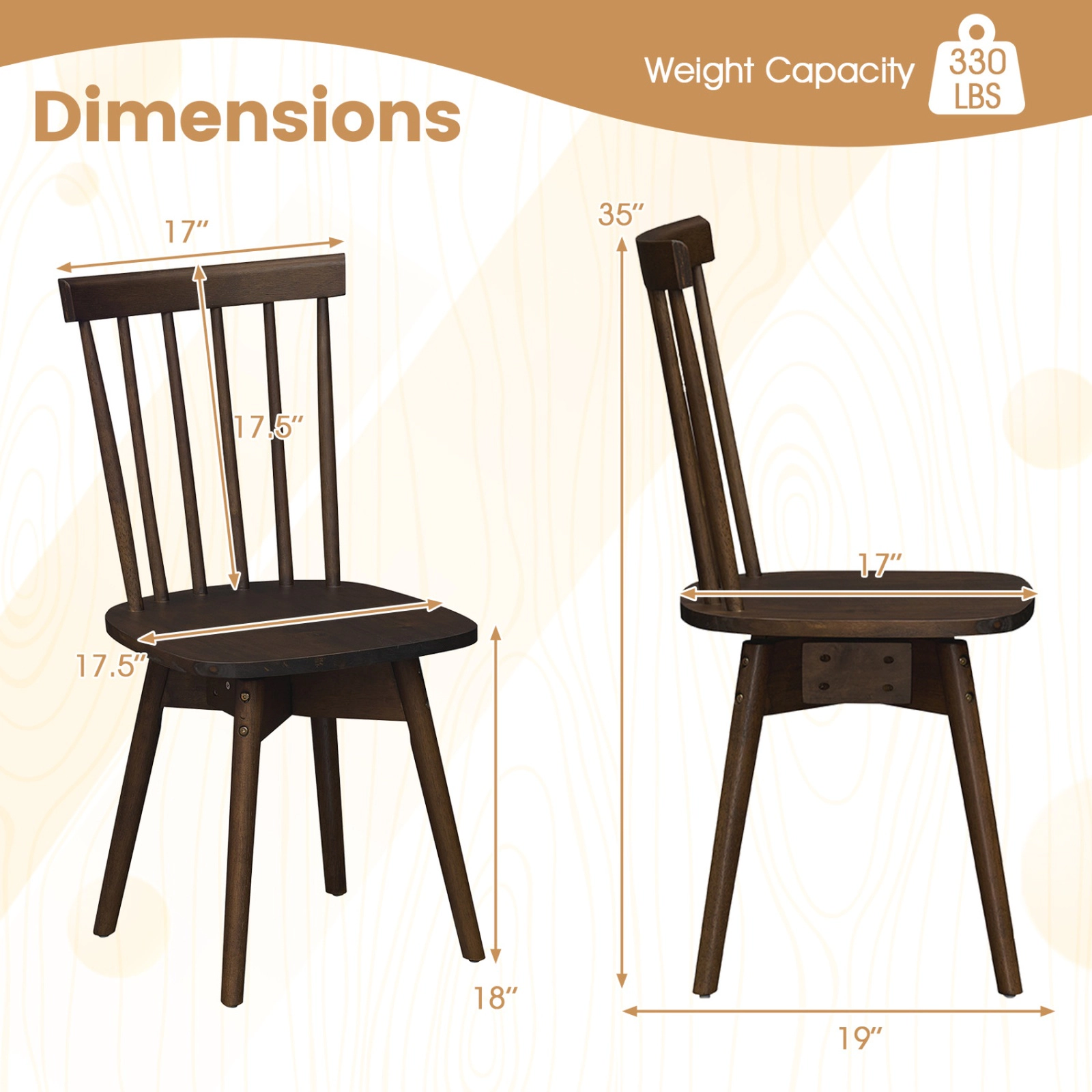 SUGIFT Set of 4 Walnut Windsor Dining Chairs with 360-Degree Swivel Seats
