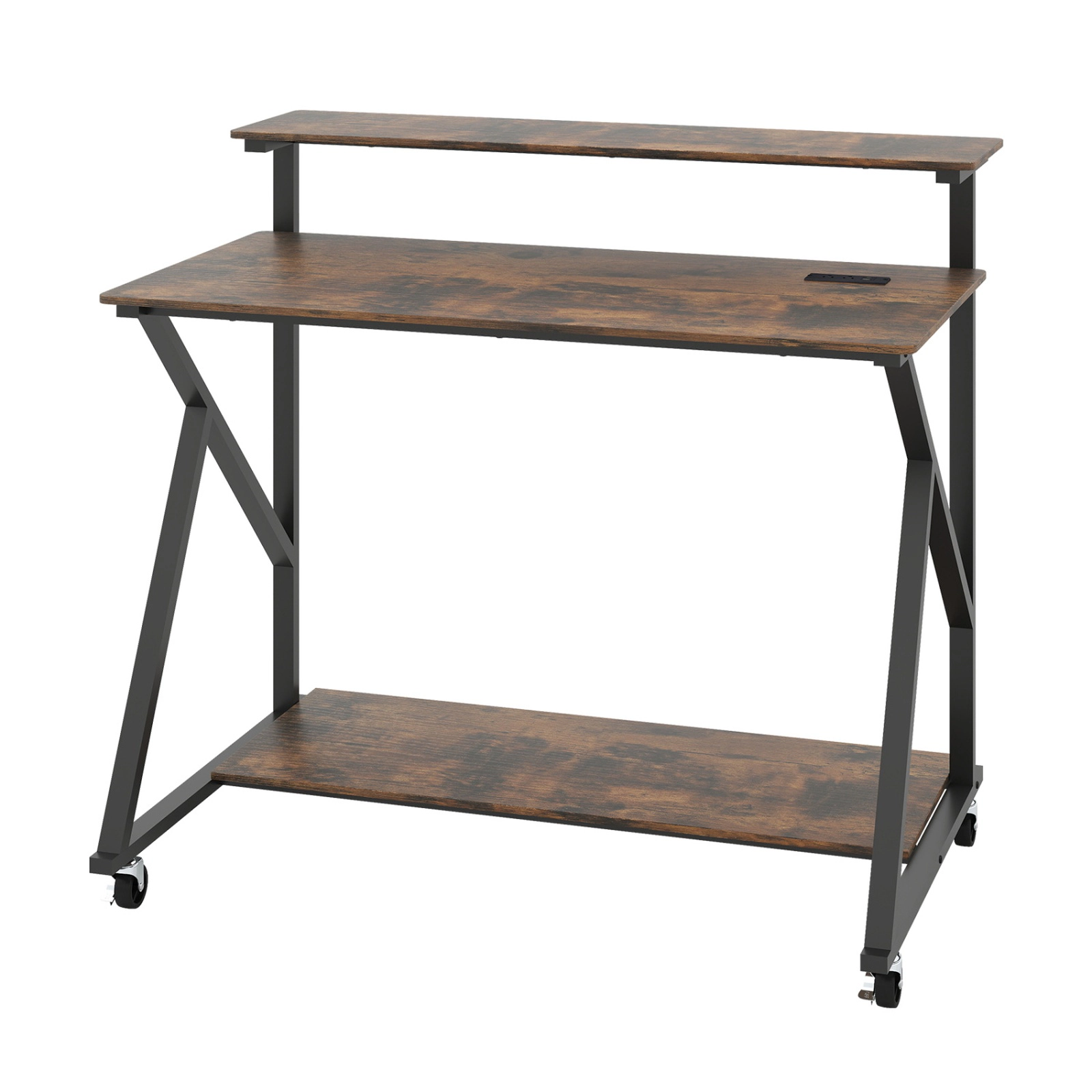 SUGIFT 39.5 in Rolling Computer Desk Rustic Brown with Charging Station and Monitor Shelf