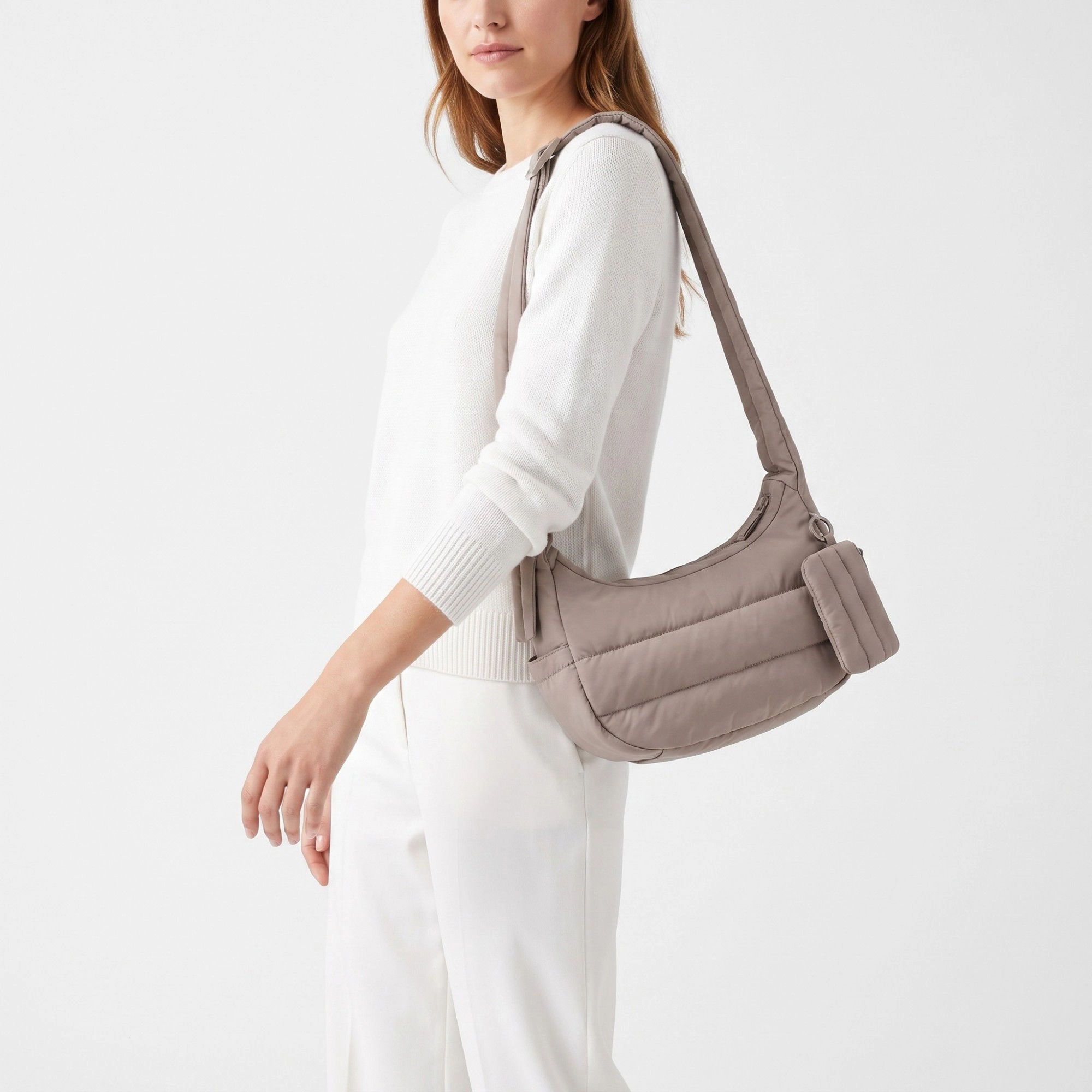 Alilang Women's Horizontal Padded Crescent Bag with Detachable Mini Pouch and Adjustable Padded Strap 10.2x3.9x6.3in