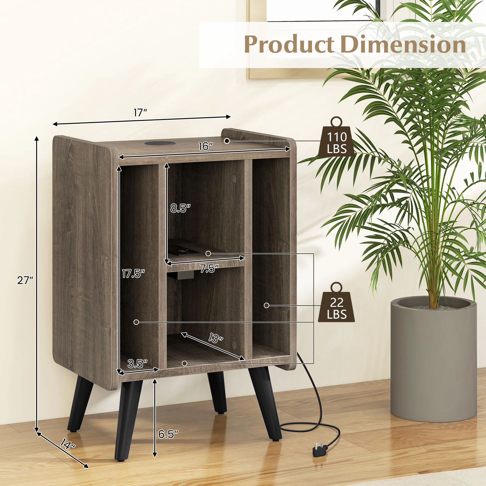 SlickBlue Vinyl Record Storage Stand with Charging Station Shelves