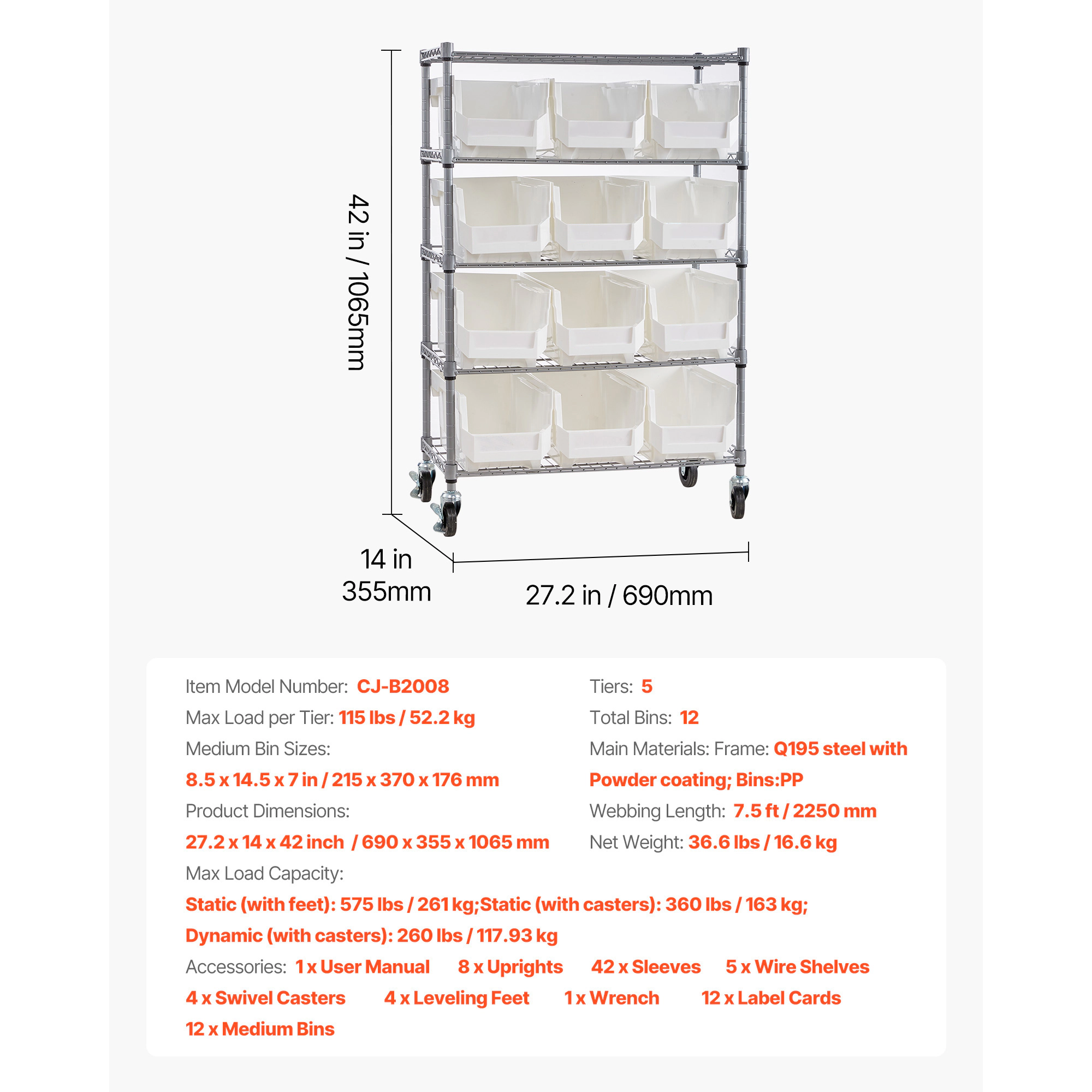 HONGGE Double-Sided Rolling Bin Storage Rack Plastic Bins Dual-Sided Parts Organizer with Wheels Mobile Tool Organizer